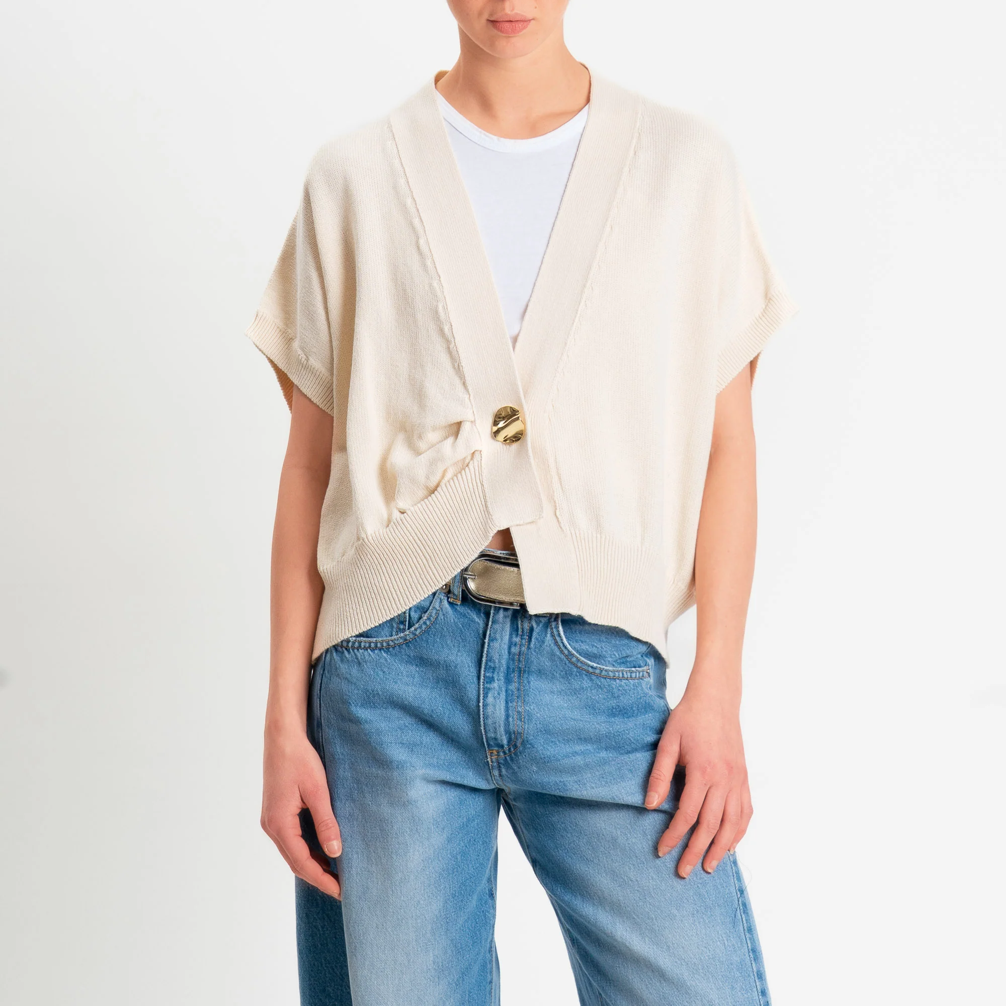 Tensione in-Cardigan effetto kimono asimmetrico - burro - Image 2