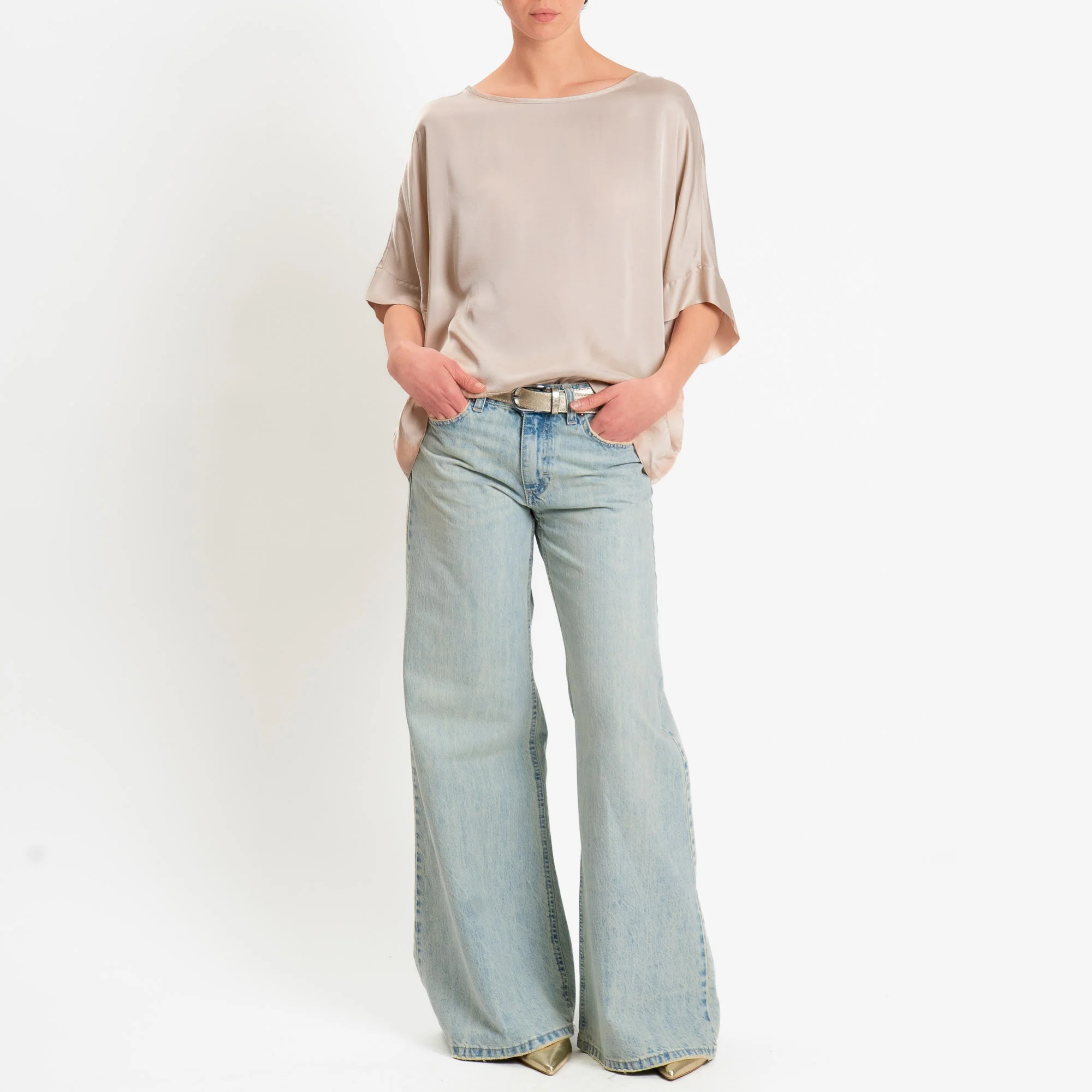 Tensione in-Blusa satin manica scesa - avena