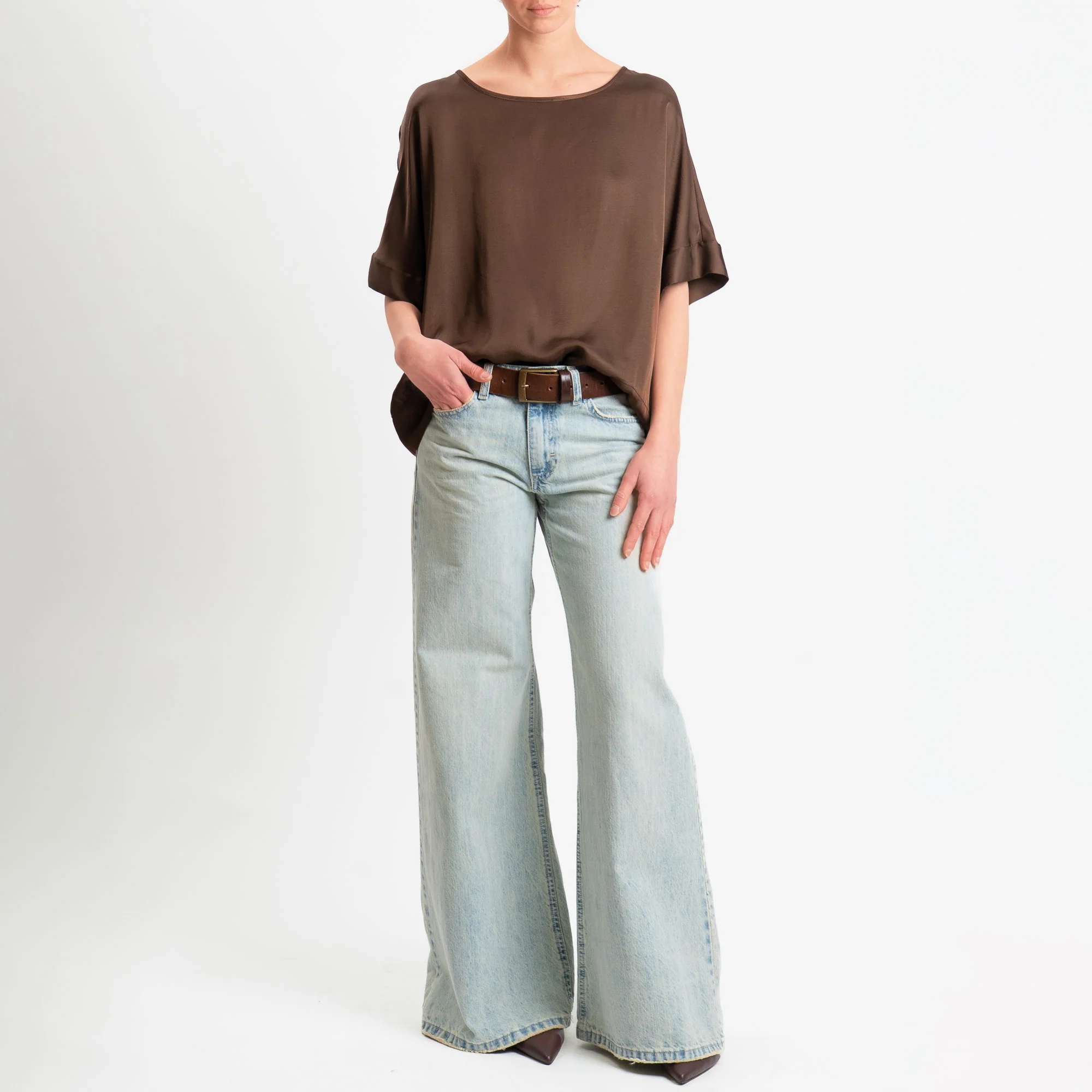 Tensione in-Blusa satin manica scesa - caffe' - Image 2