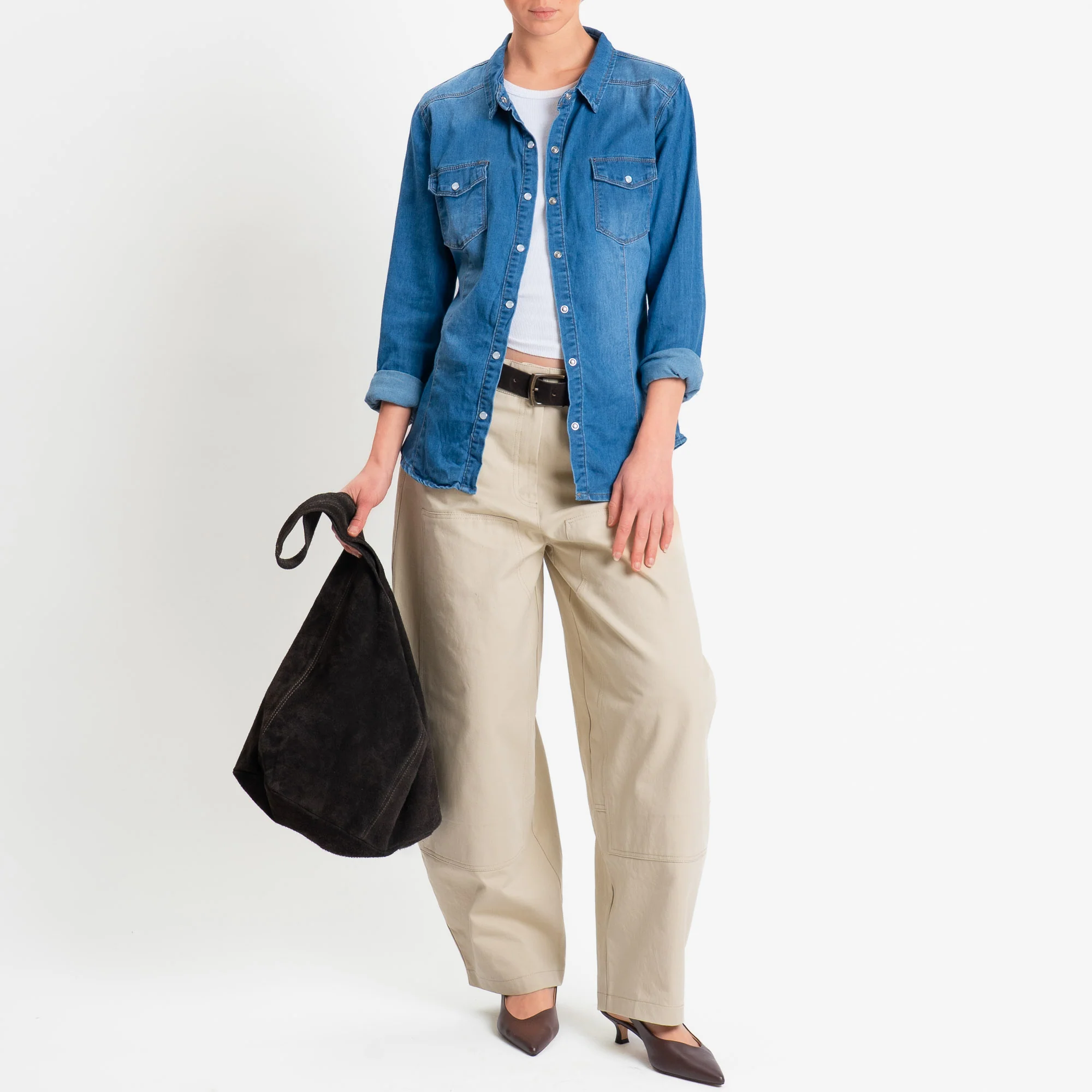 Tensione in-Pantalone carpenter relaxed fit cuciture a contrasto - avena
