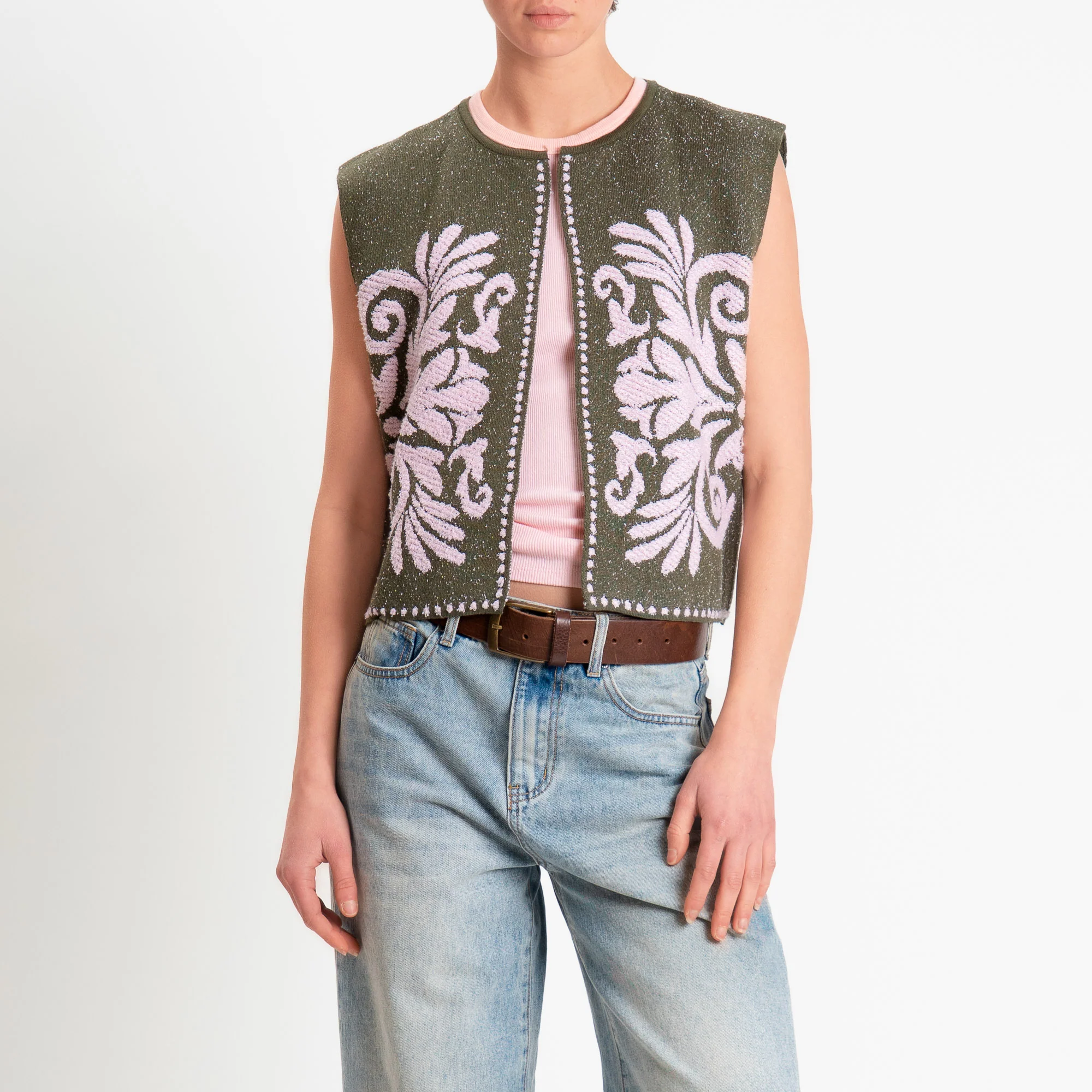 Tensione in-Gilet melange jacquard - green/pink - Image 2