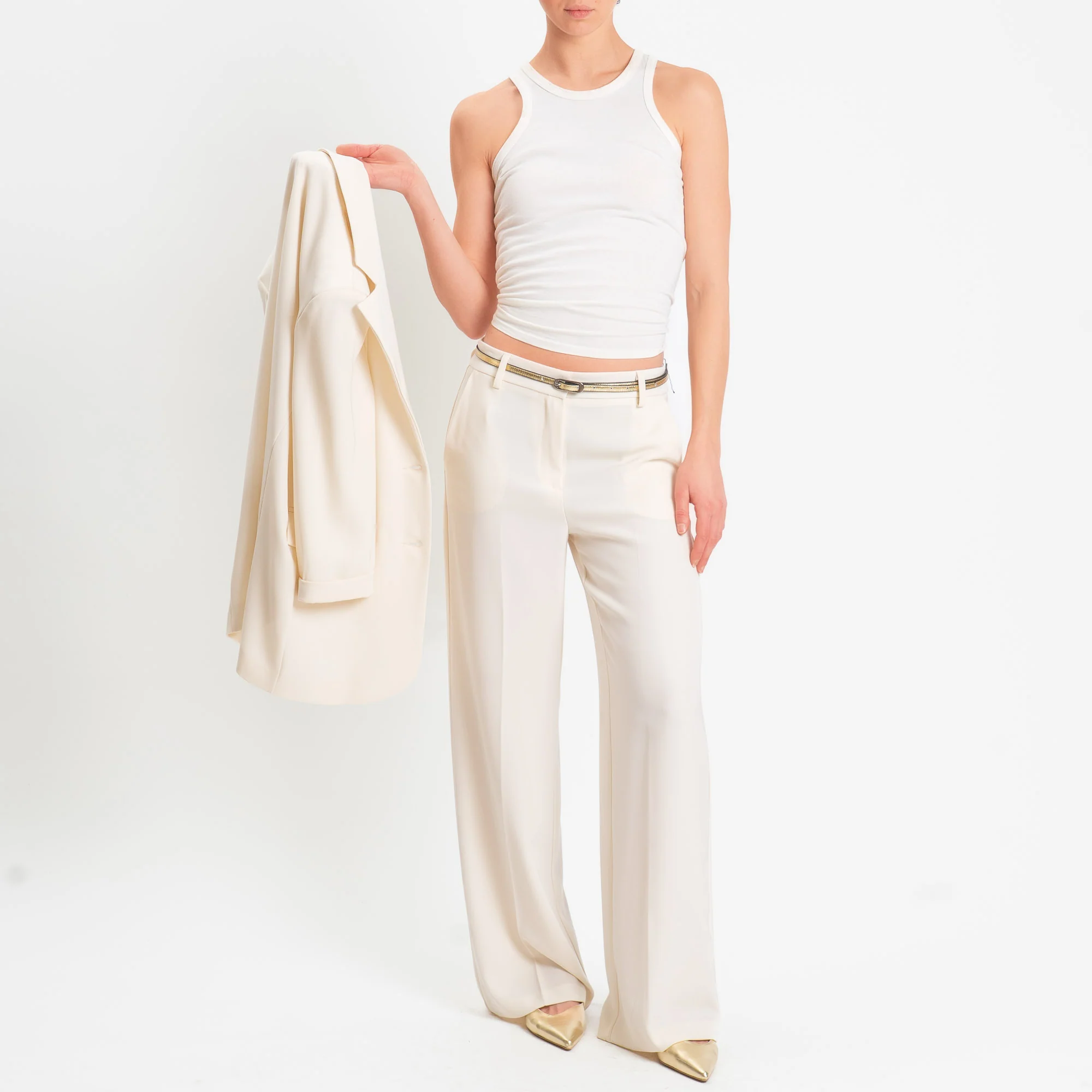 Tensione in-Pantalone palazzo tessuto fluido - latte