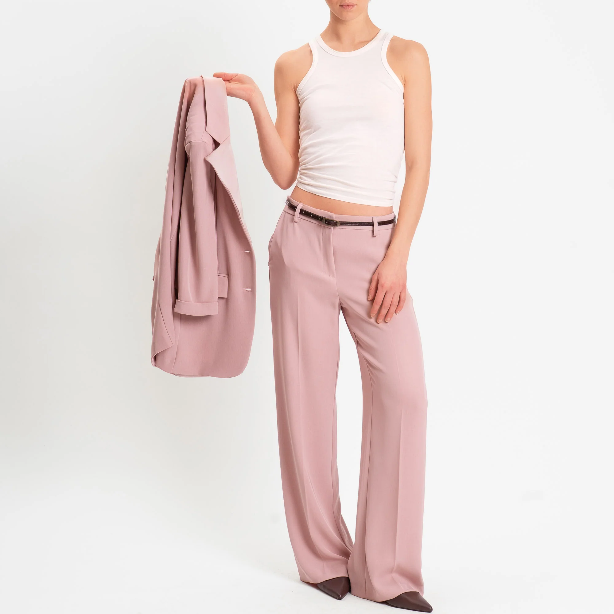 Tensione in-Pantalone palazzo tessuto fluido - rosa