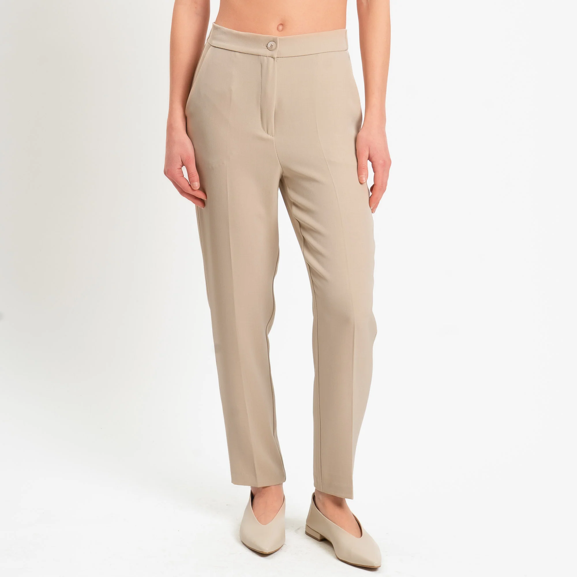 Tensione in-Pantalone straight elastico dietro tessuto fluido - beige - Image 2