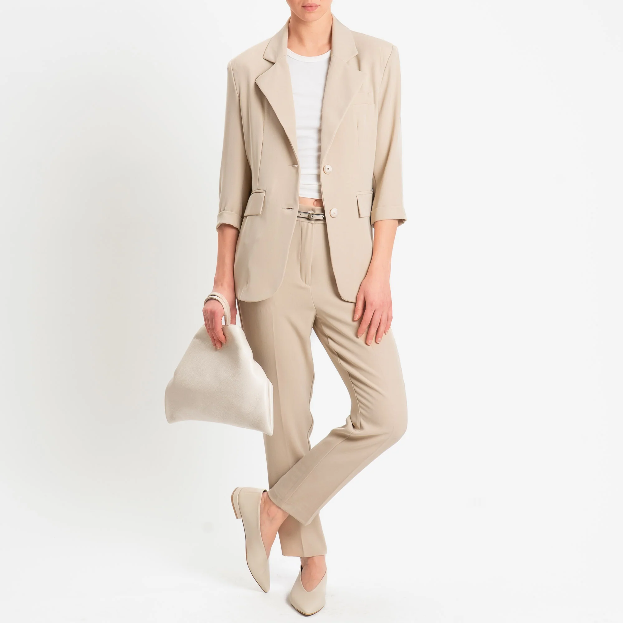 Tensione in-Pantalone straight elastico dietro tessuto fluido - beige - Image 4