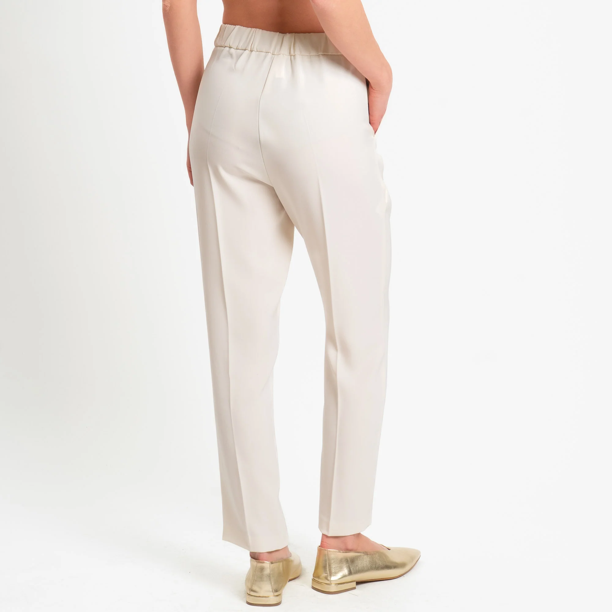 Tensione in-Pantalone straight elastico dietro tessuto fluido - latte - Image 5