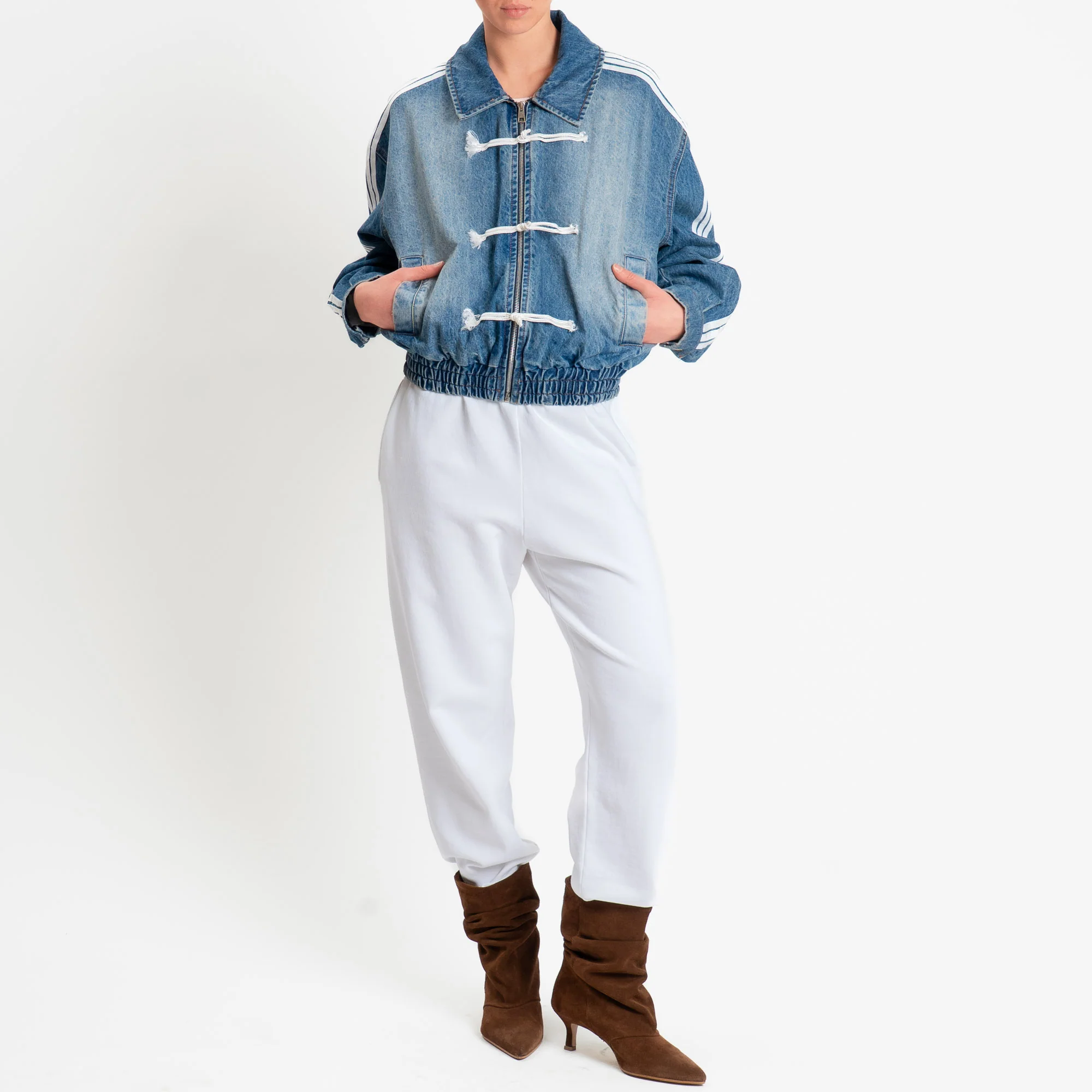 Tensione in-Bomber mandarin jeans con bande laterali - denim - Image 3