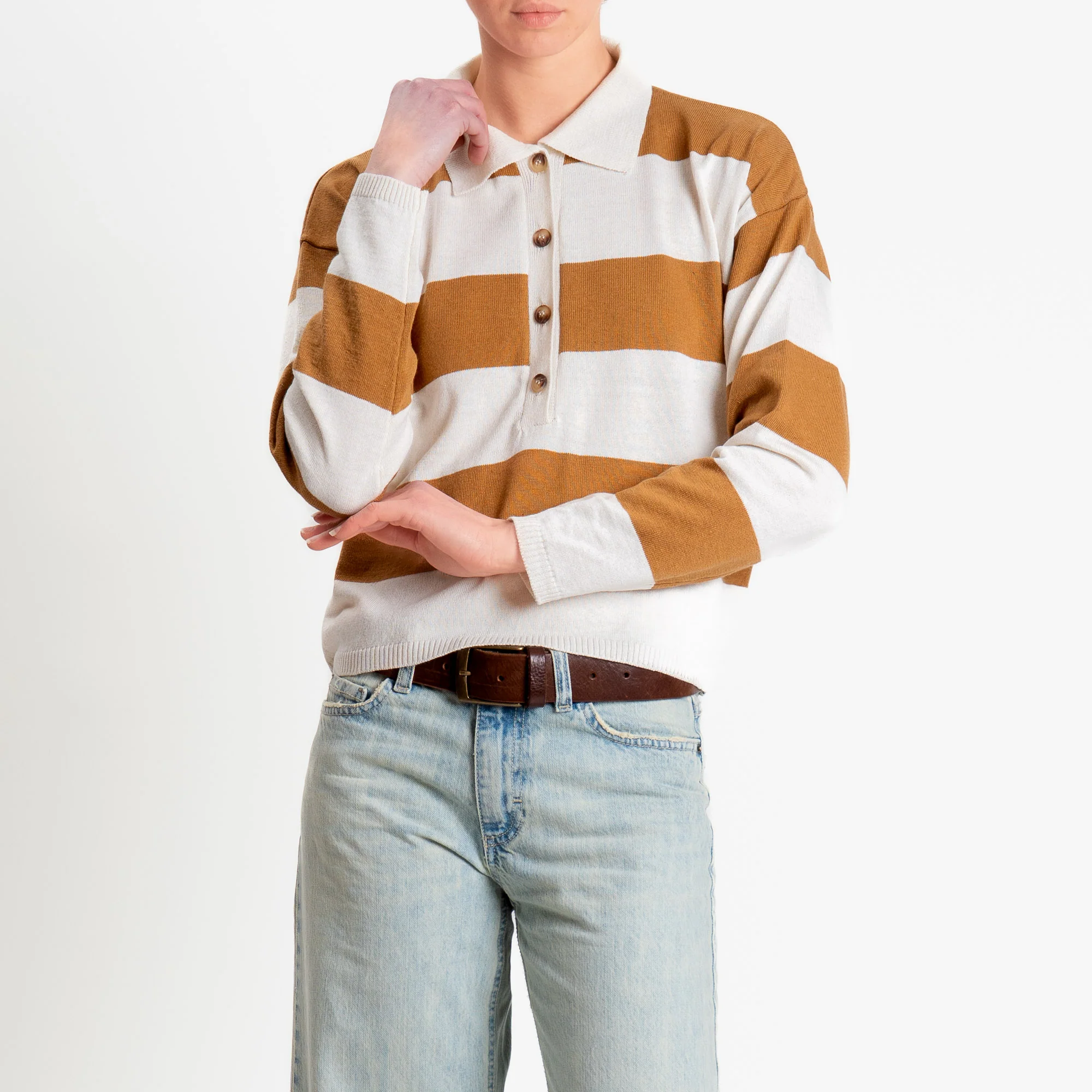 Vicolo-Maglia polo a righe - burro/cammello - Image 2