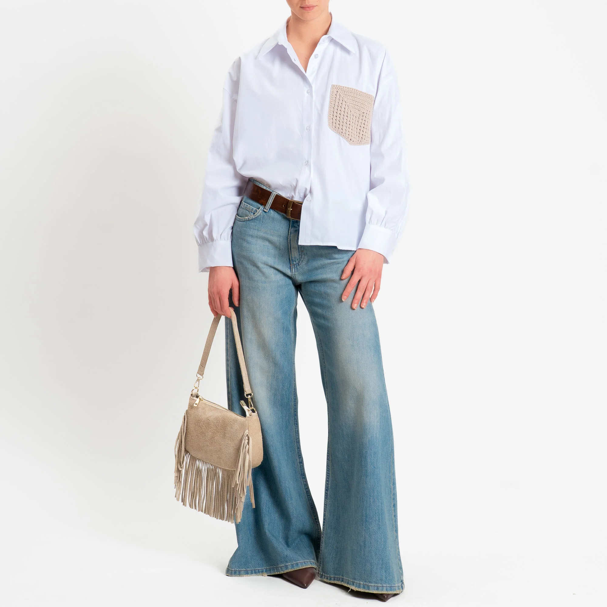 Haveone-Camicia con tasca crochet - bianco/sabbia