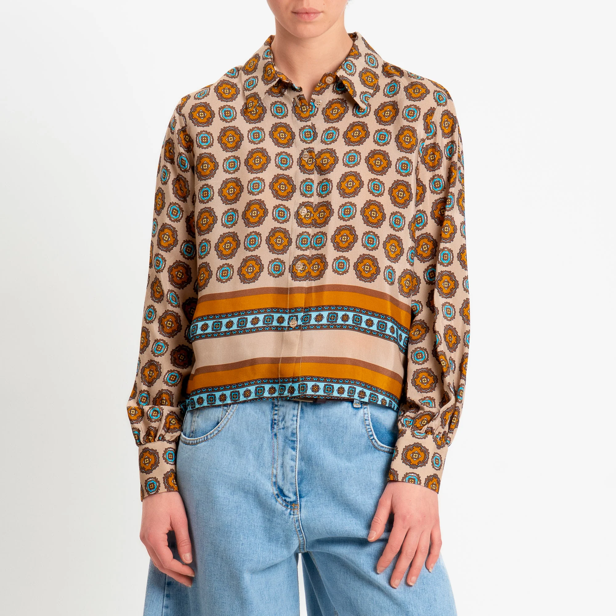 Dixie-Camicia fantasia geometrica - beige/cuoio/azzurro - Image 2