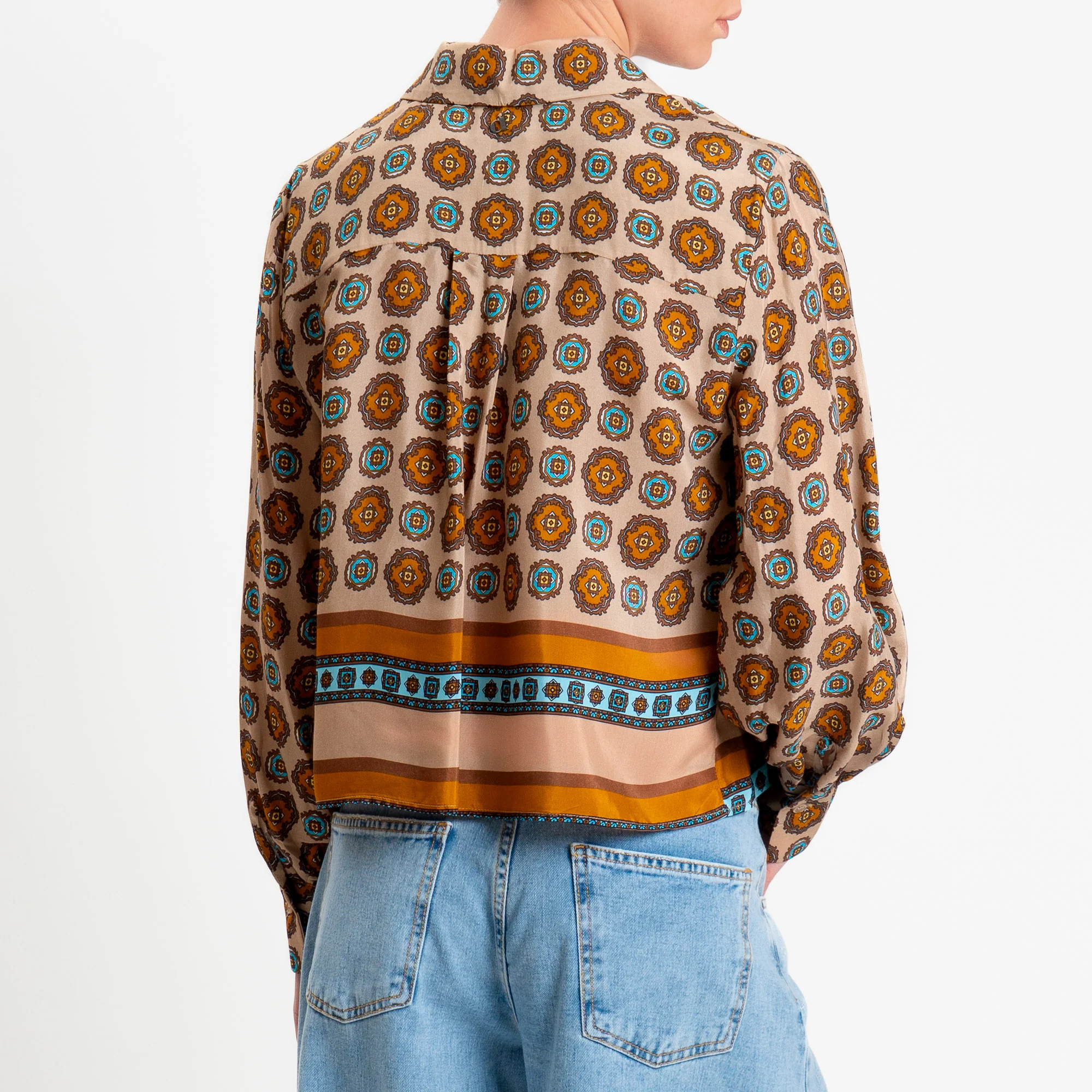 Dixie-Camicia fantasia geometrica - beige/cuoio/azzurro - Image 3