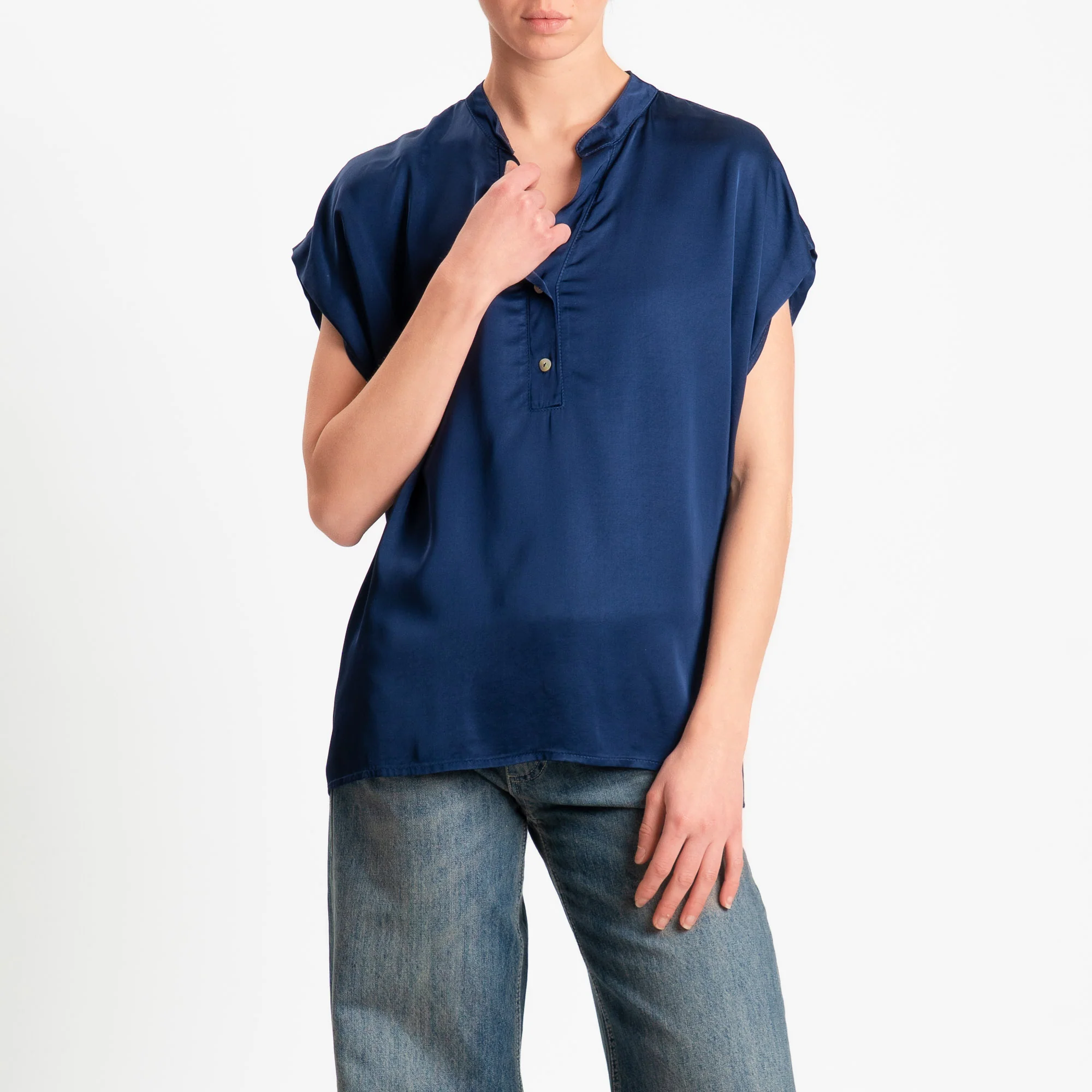 Motel-Blusa chester smanicata in satin - blu - Image 2