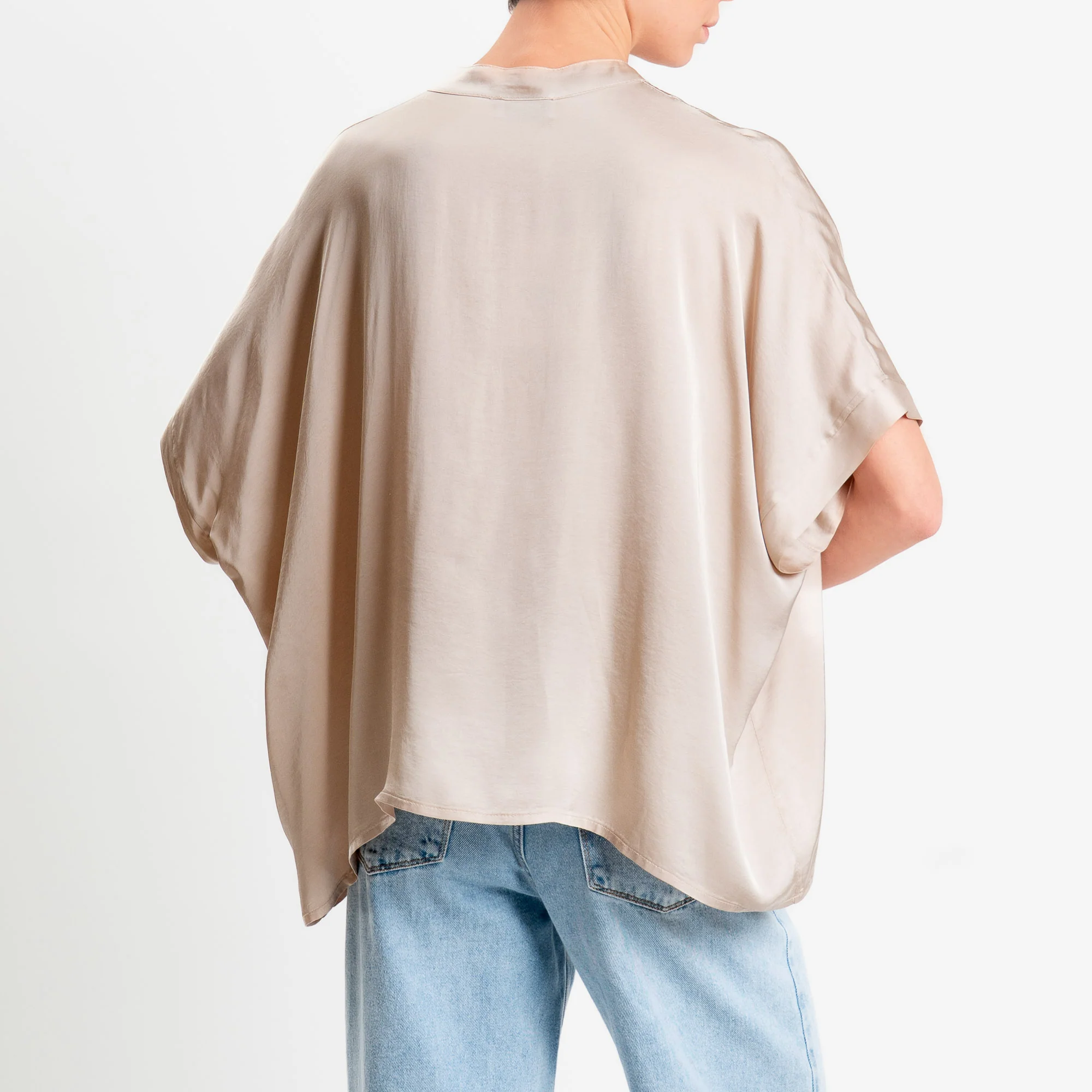 Motel-Camicia collo coreana manica scesa in satin - avena - Image 3