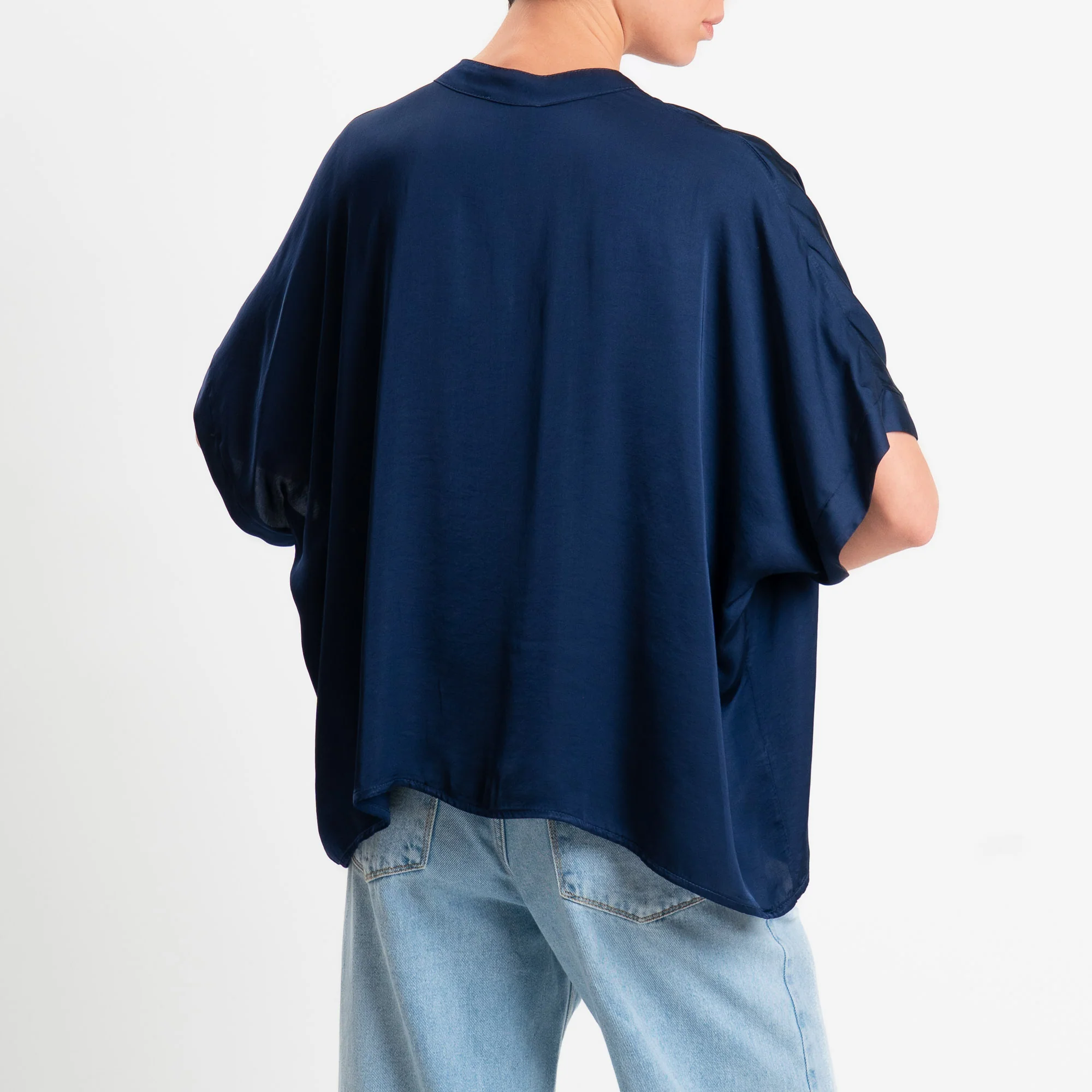 Motel-Camicia collo coreana manica scesa in satin - blu - Image 3