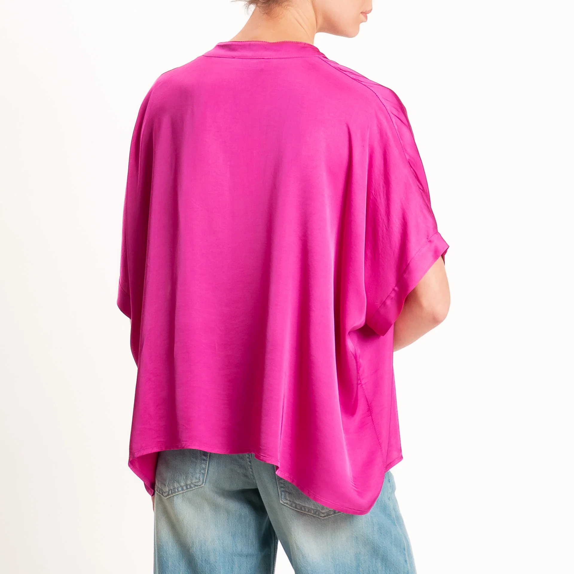 Motel-Camicia collo coreana manica scesa in satin - fucsia - Image 3
