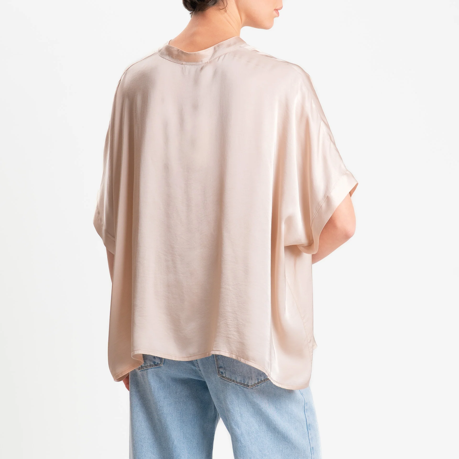 Motel-Camicia collo coreana manica scesa in satin - rose - Image 3