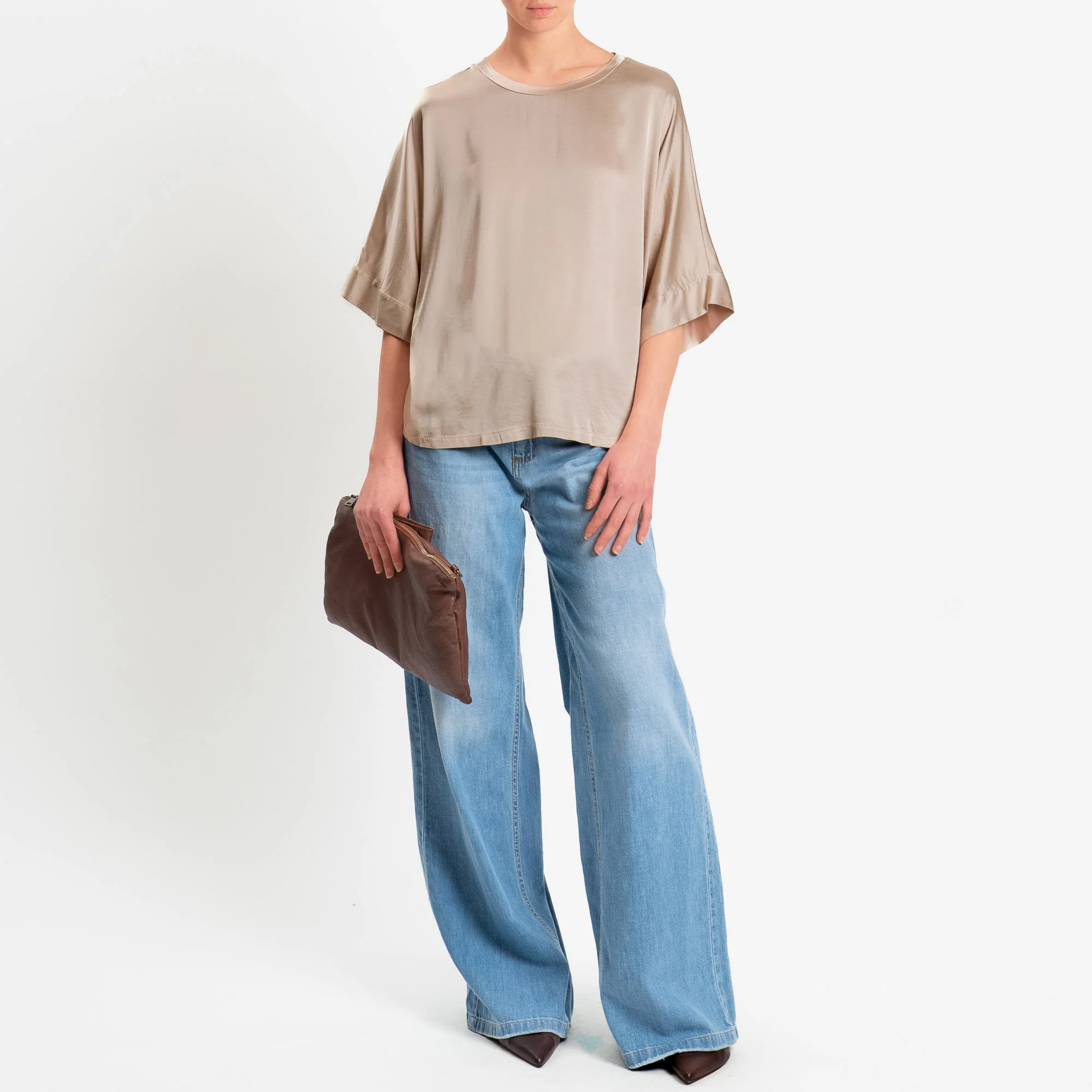 Motel-Blusa in satin manica scesa - avena - Image 2