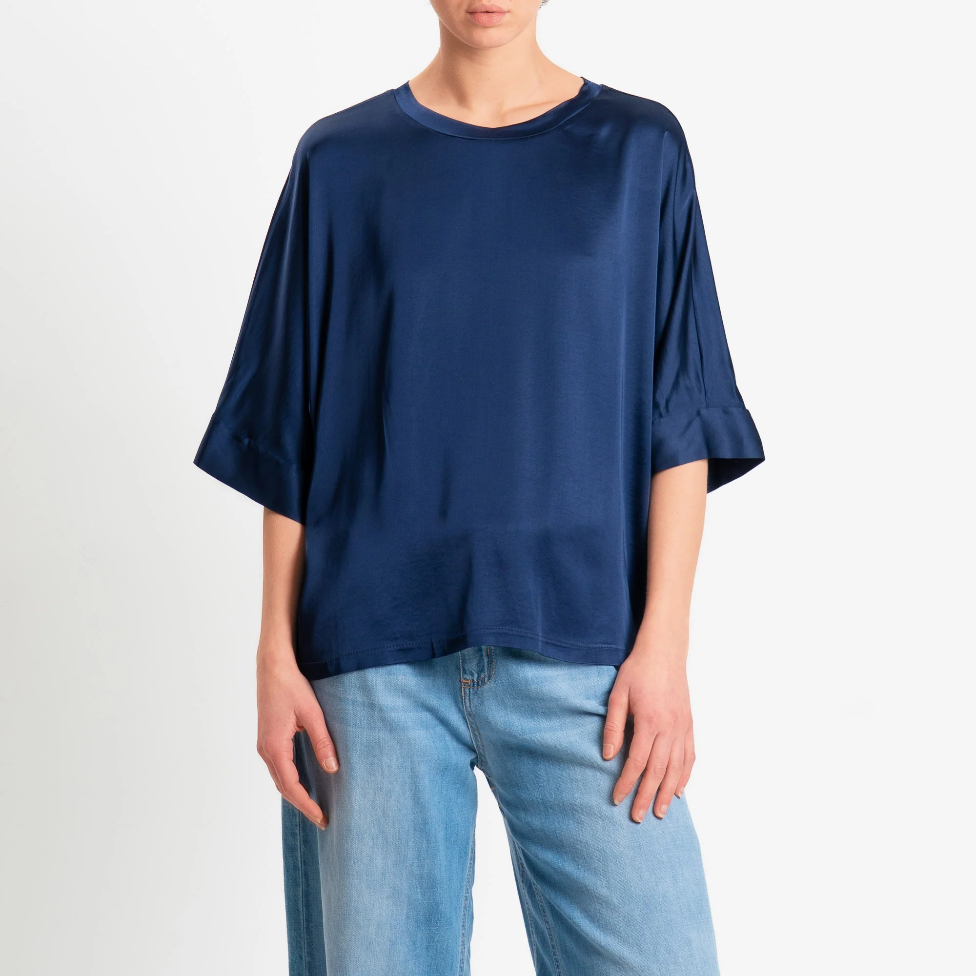 Motel-Blusa in satin manica scesa - blu - Image 2