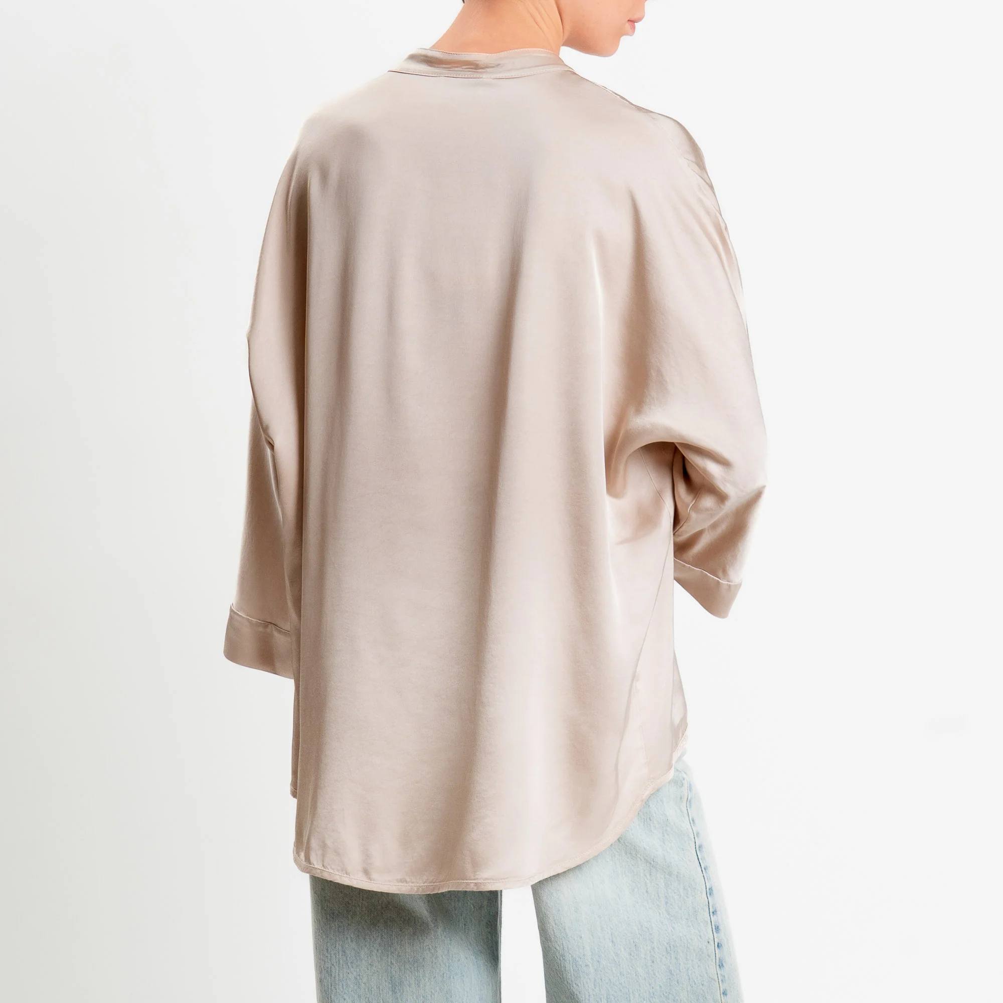 Motel-Camicia collo coreana over in satin - avena - Image 3