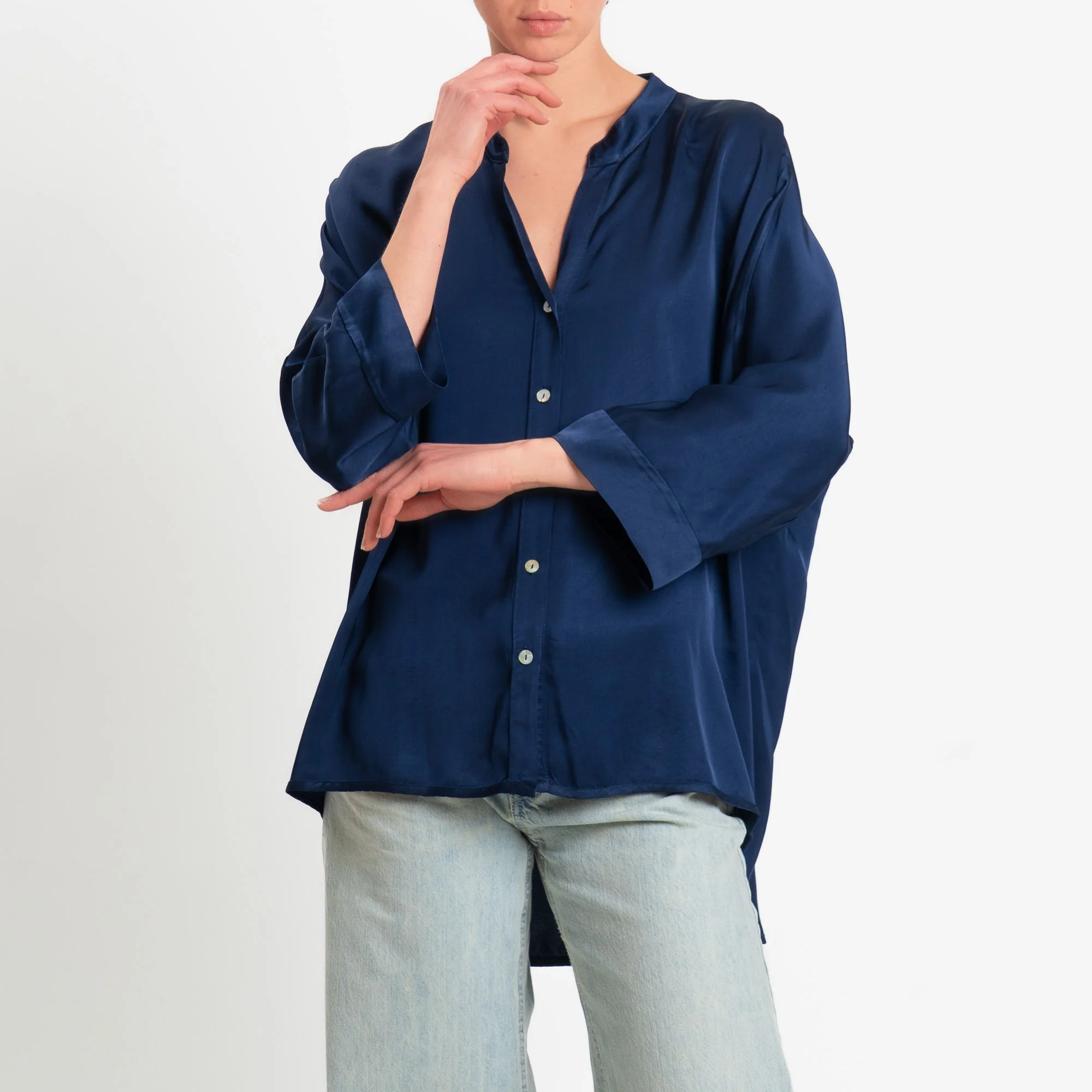 Motel-Camicia collo coreana over in satin - blu - Image 2