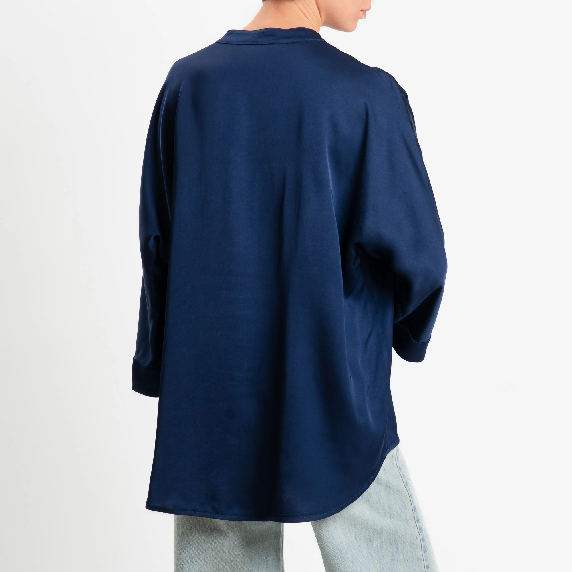 Motel-Camicia collo coreana over in satin - blu - Image 3