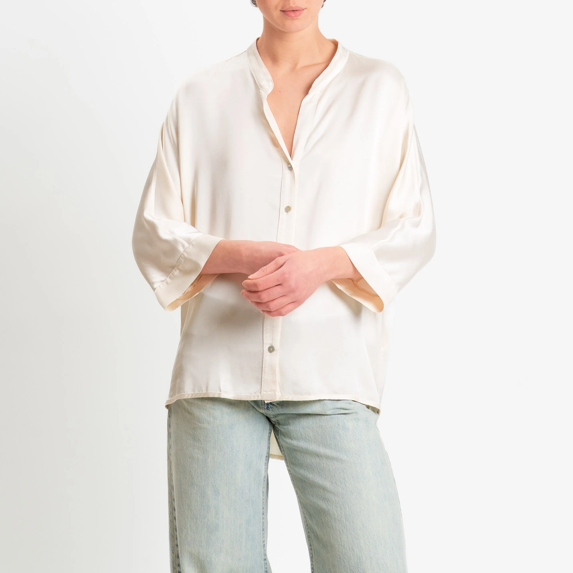 Motel-Camicia collo coreana over in satin - burro - Image 2