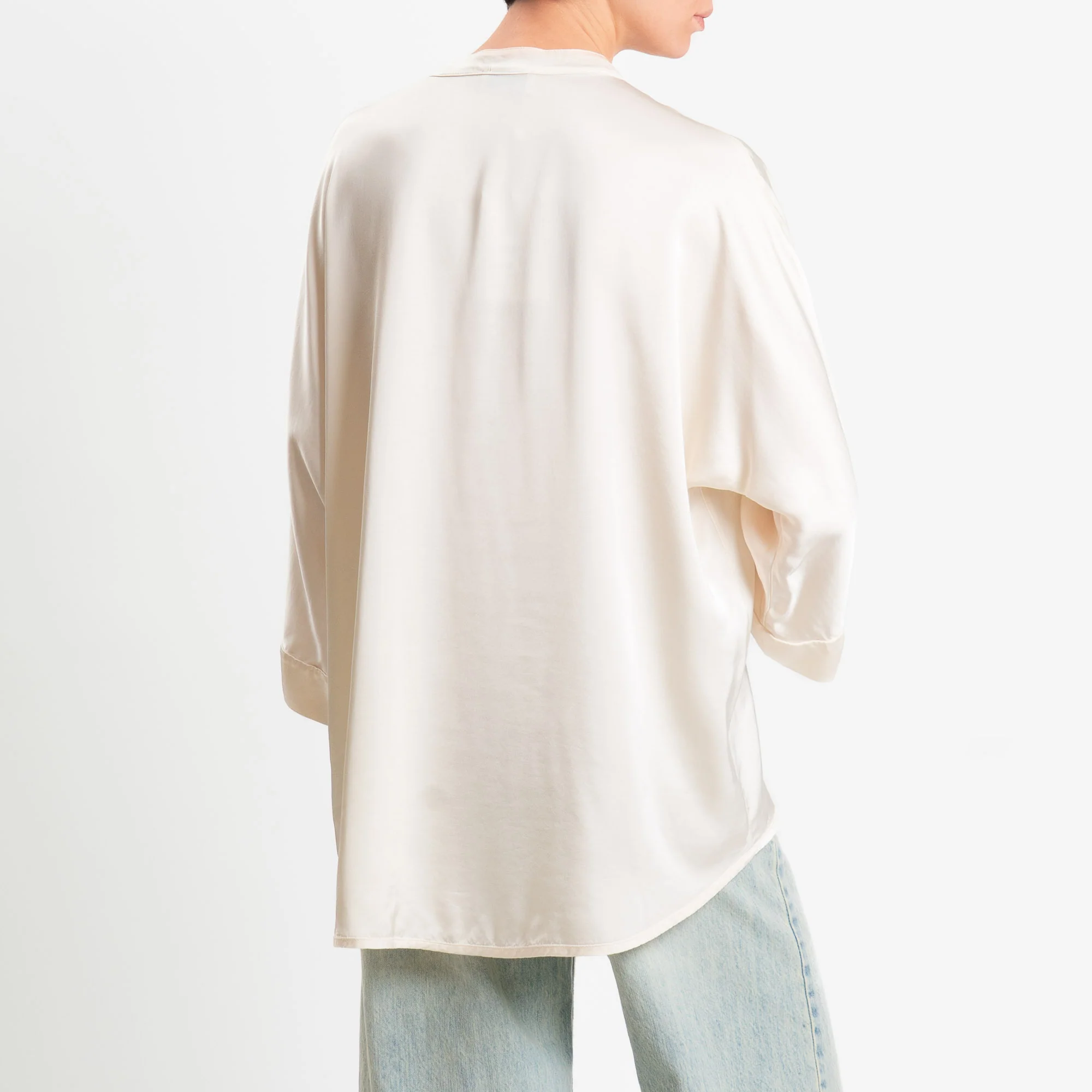Motel-Camicia collo coreana over in satin - burro - Image 3