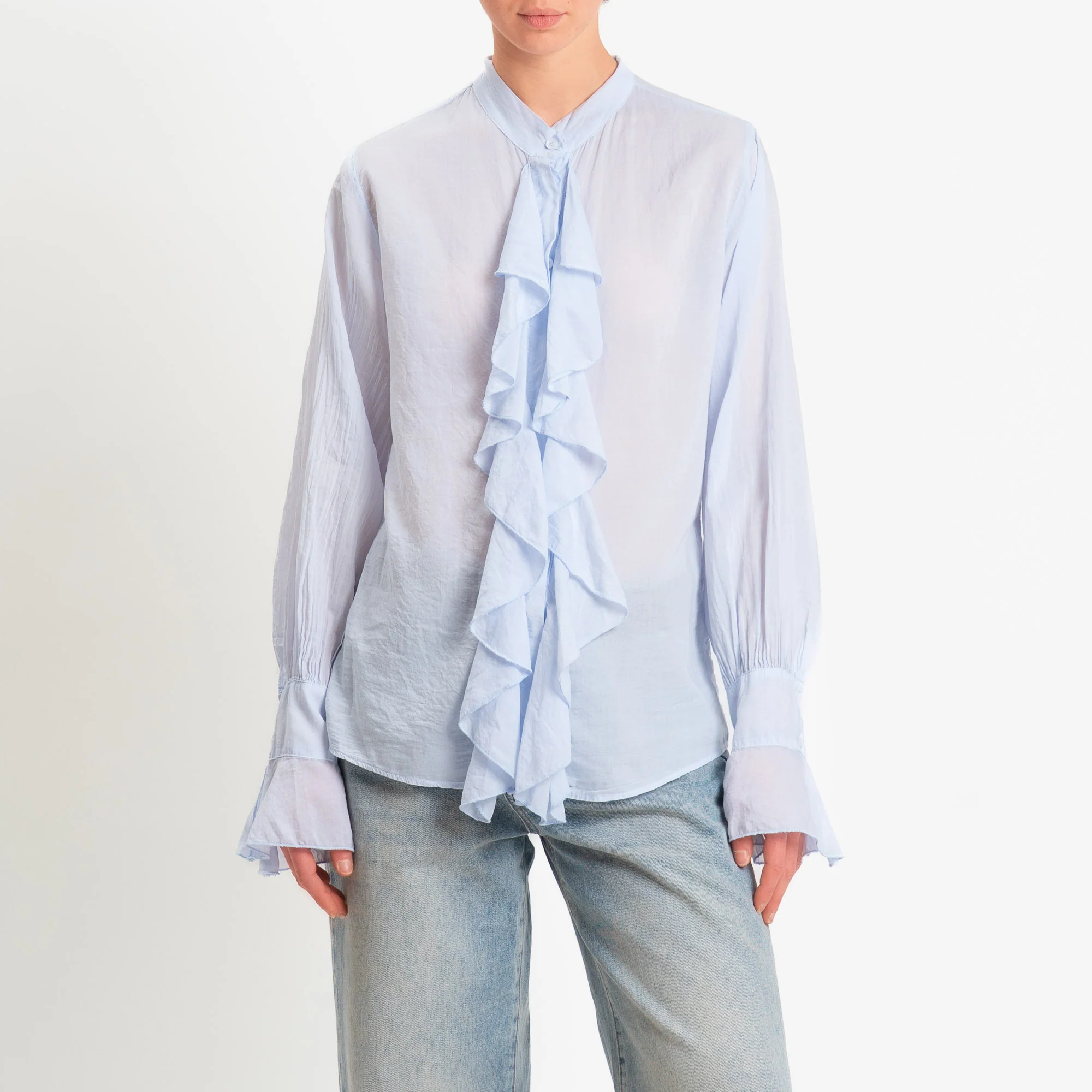 Zeroassoluto-Camicia jabot mussola di tencel/cotone - sky - Image 2