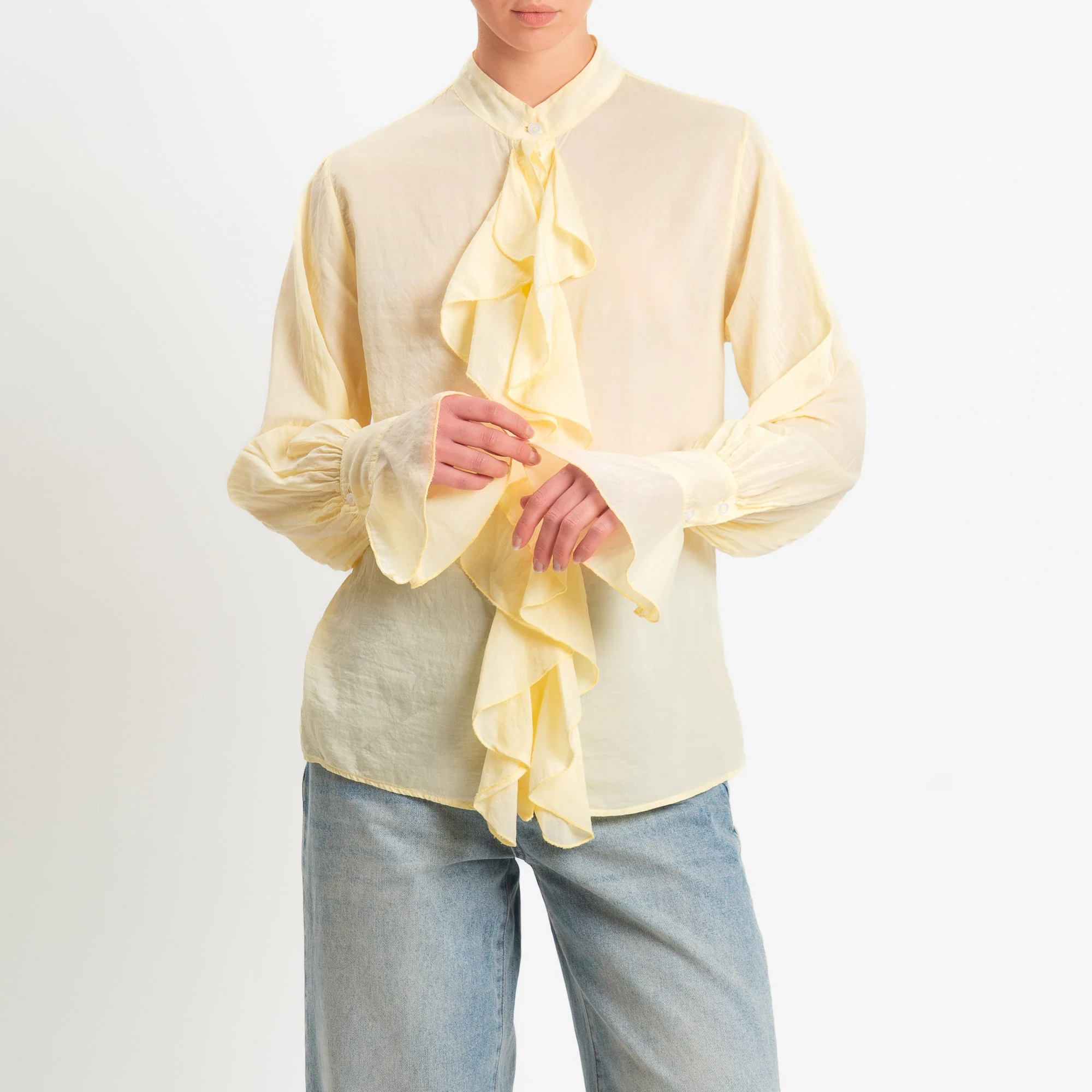 Zeroassoluto-Camicia jabot mussola di tencel/cotone - yellow - Image 2