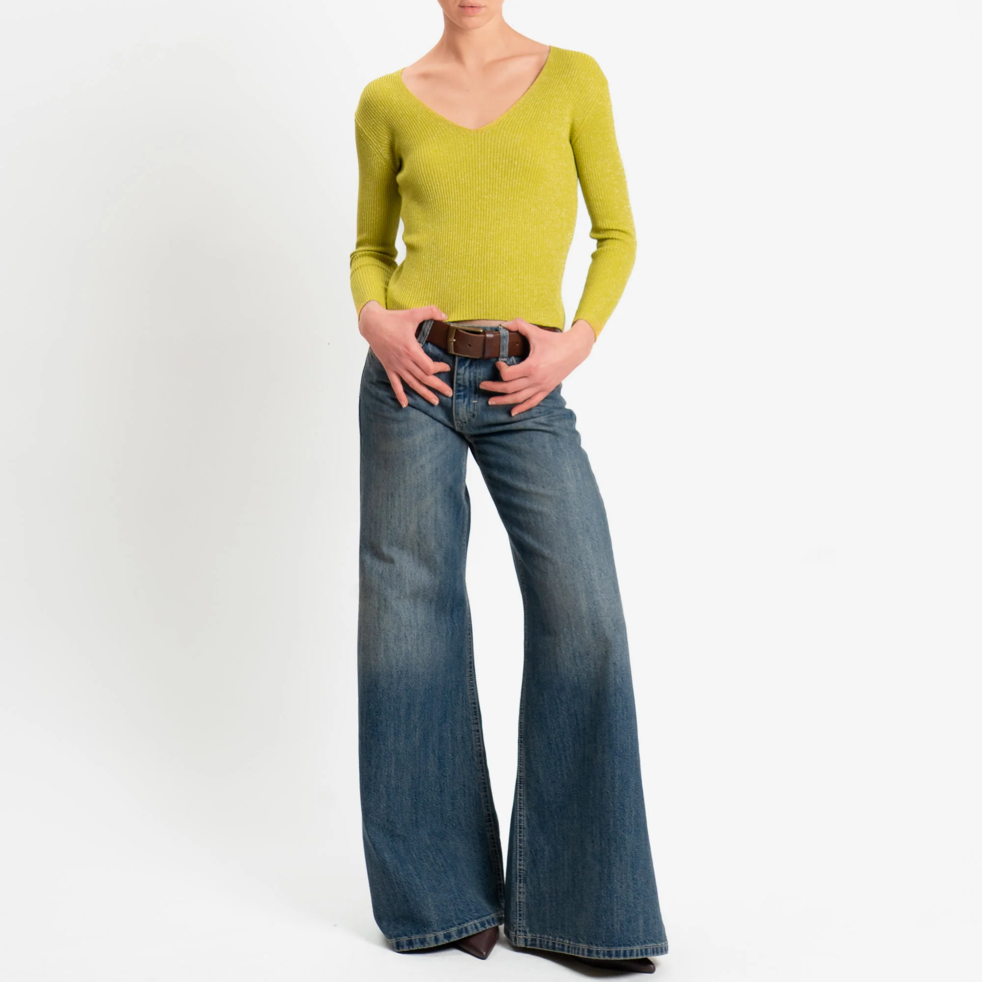 Zeroassoluto-Maglia a v in lurex costine elasticizzata - lime - Image 2