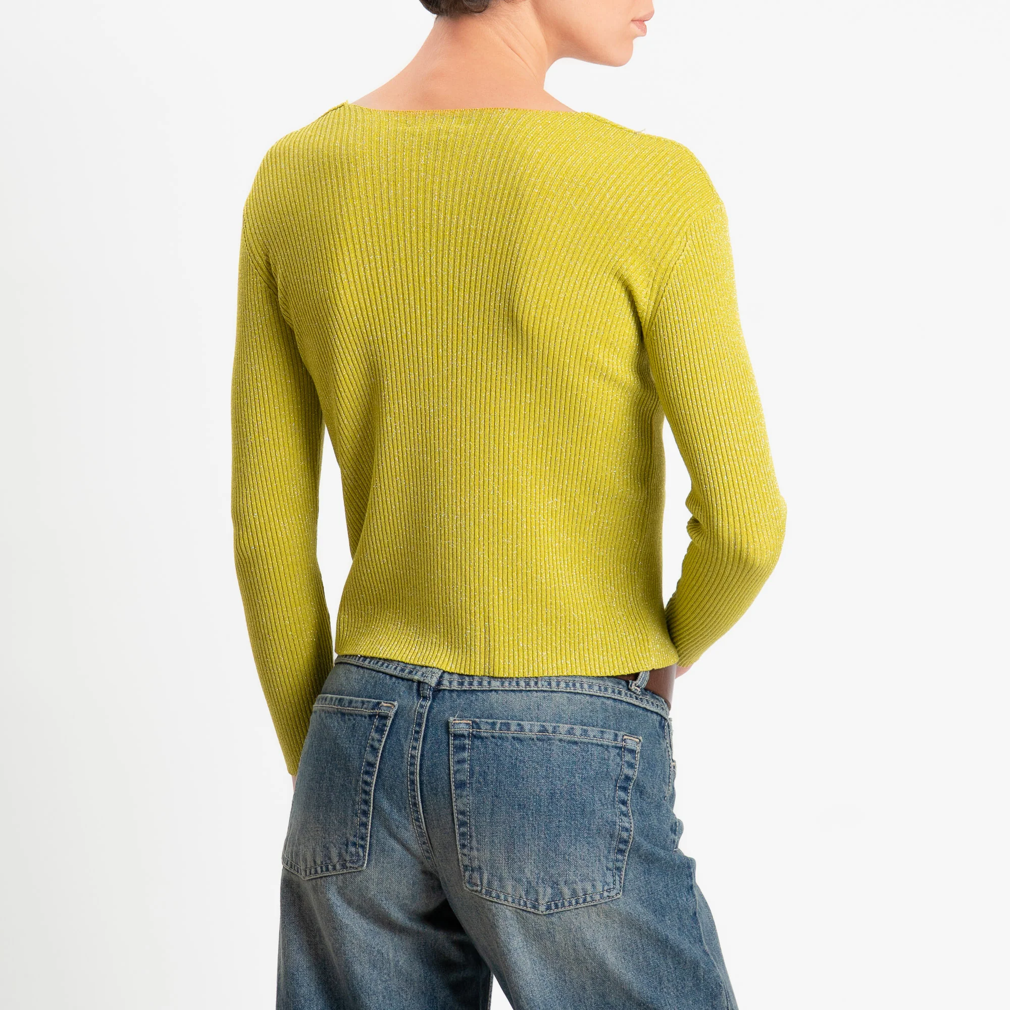 Zeroassoluto-Maglia a v in lurex costine elasticizzata - lime - Image 3