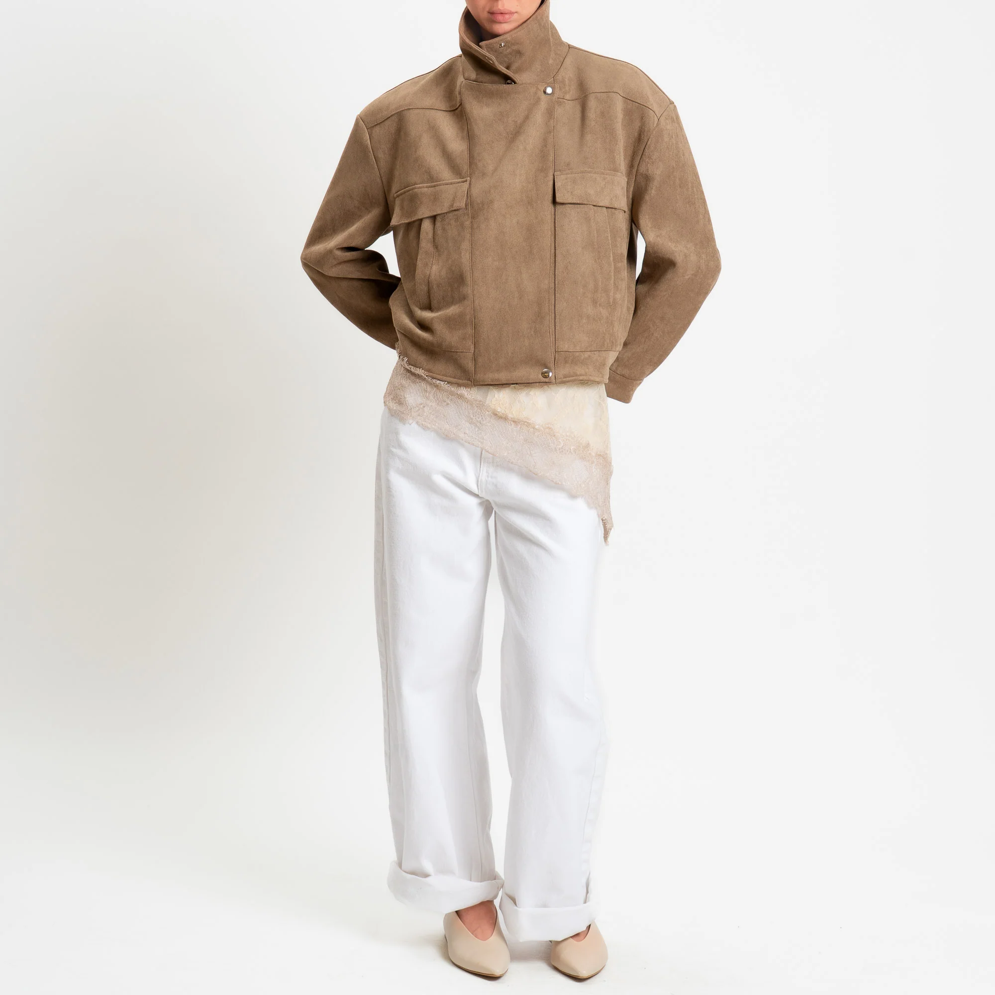Tensione in-Bomber effetto suede - sabbia