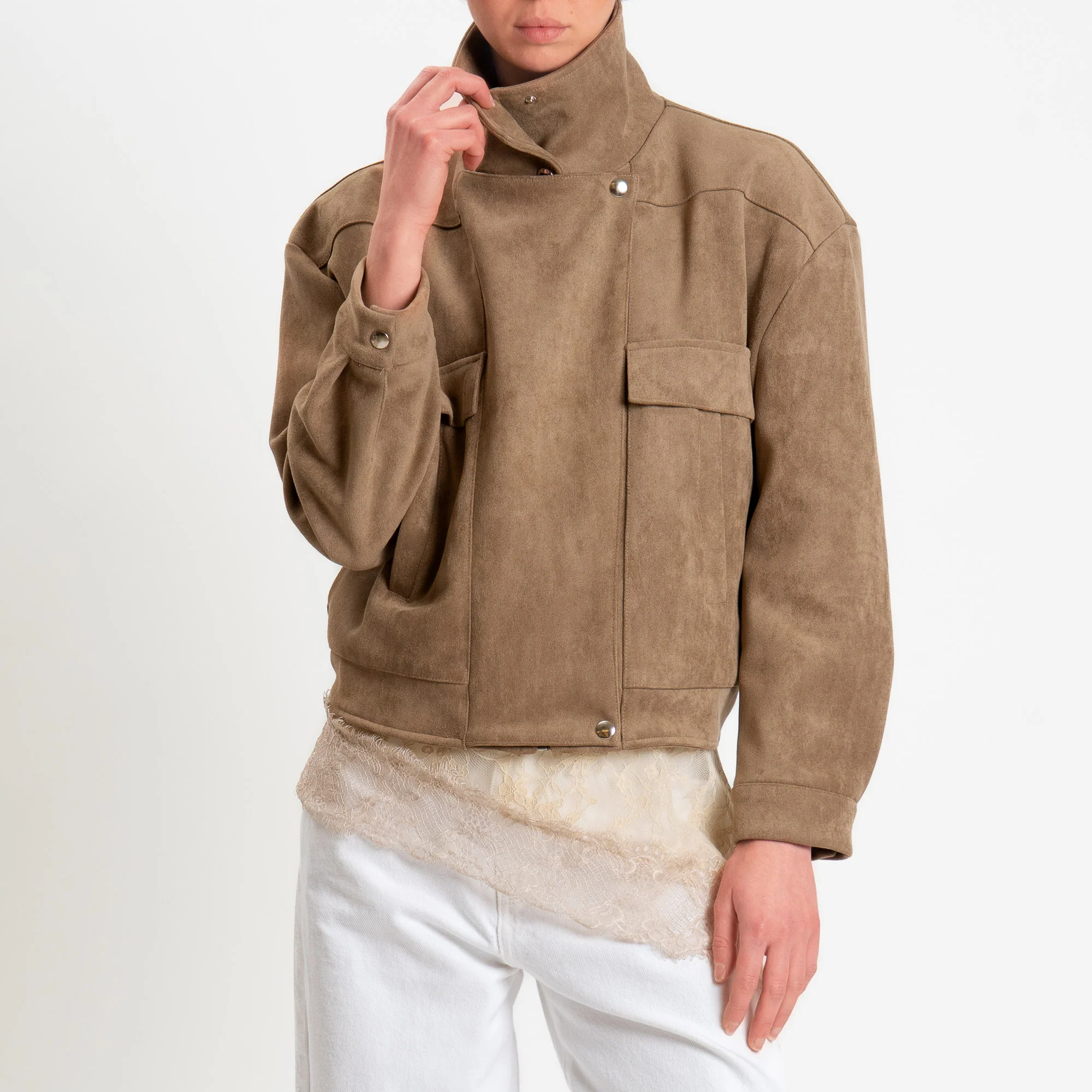 Tensione in-Bomber effetto suede - sabbia - Image 2