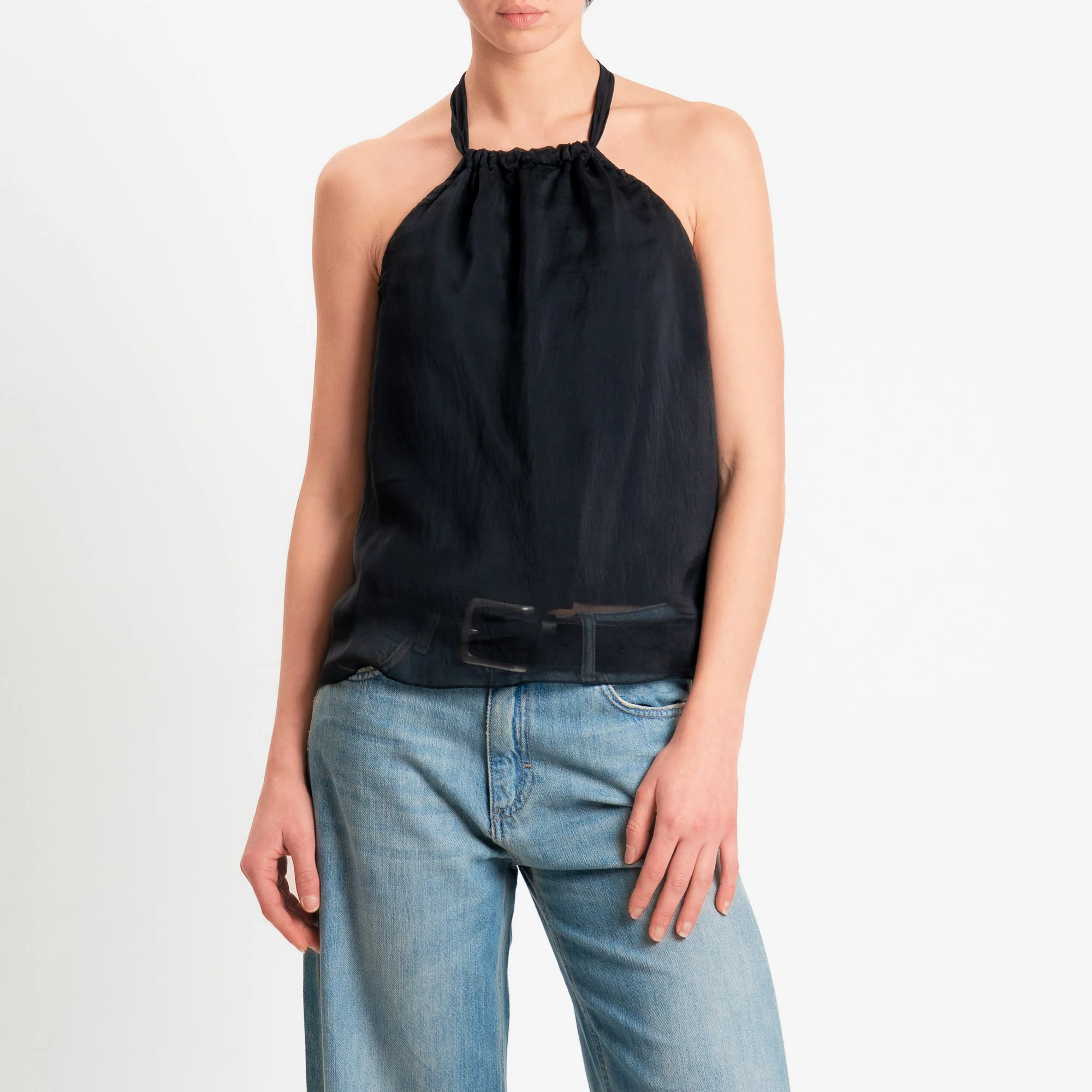 Haveone-Top misto seta spacco dietro - nero - Image 2