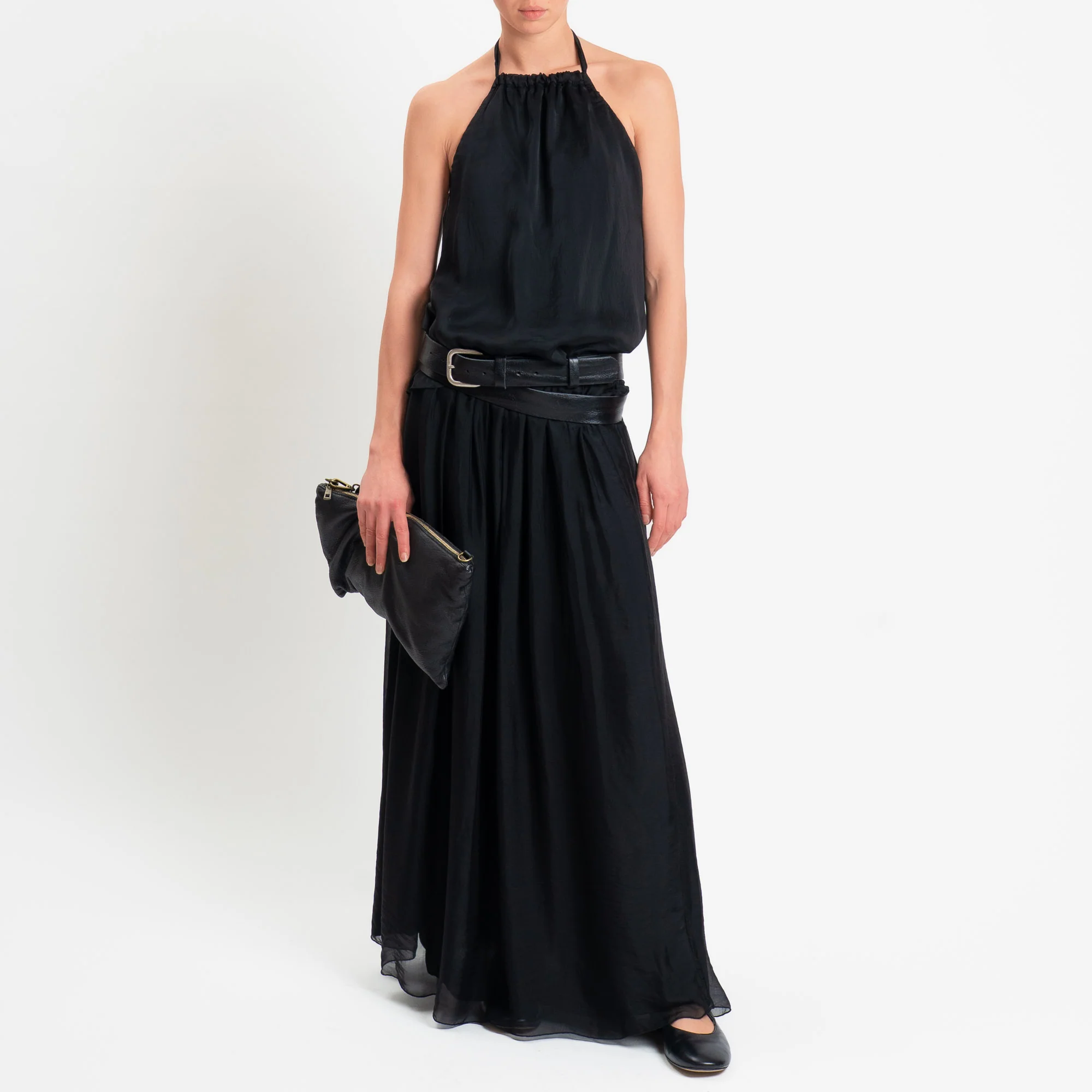 Haveone-Top misto seta spacco dietro - nero - Image 3