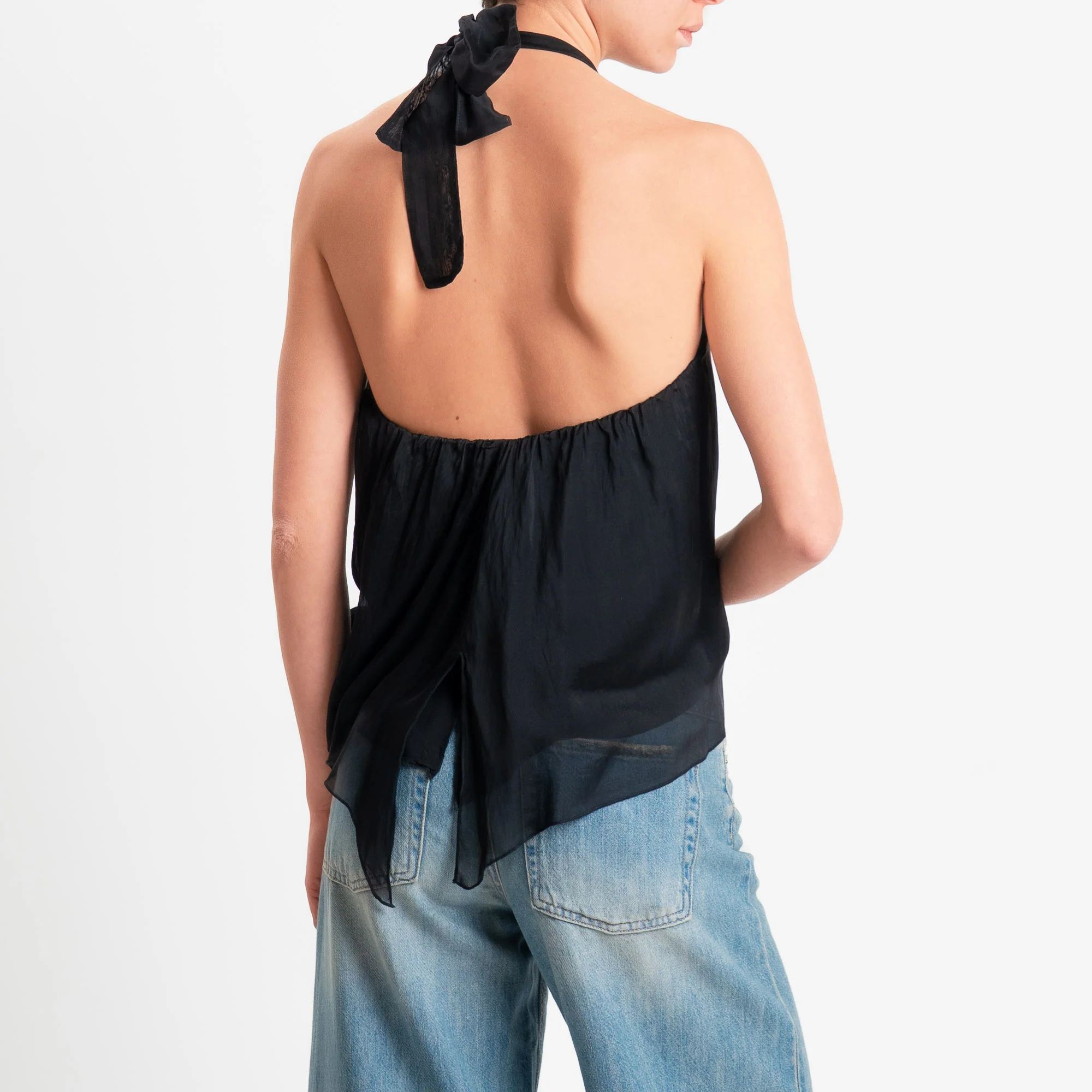 Haveone-Top misto seta spacco dietro - nero - Image 4