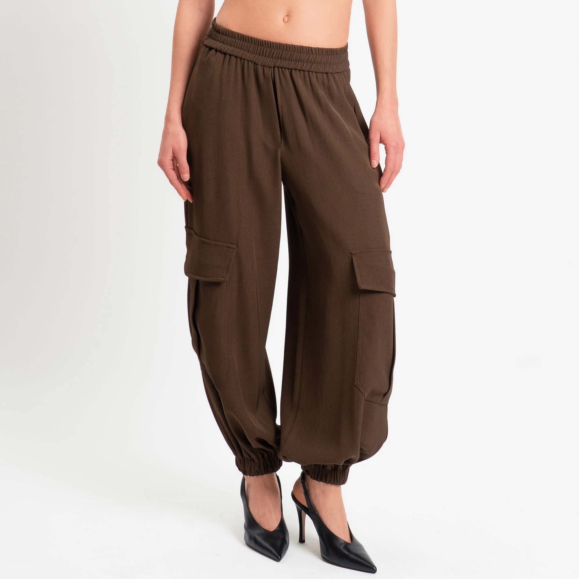 Haveone-Pantalone cargo elastico in vita - cioccolato - Image 2