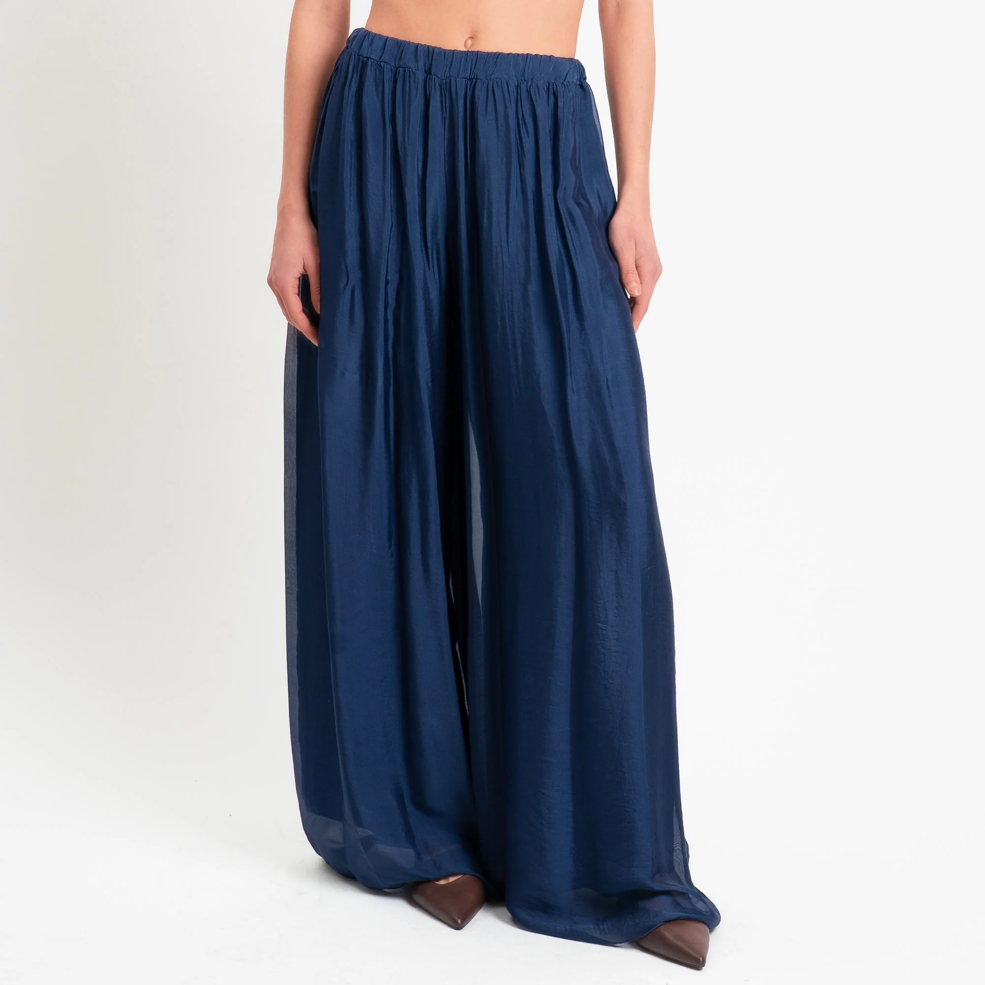 Haveone-Pantalone elastico in vita misto seta - blu - Image 2