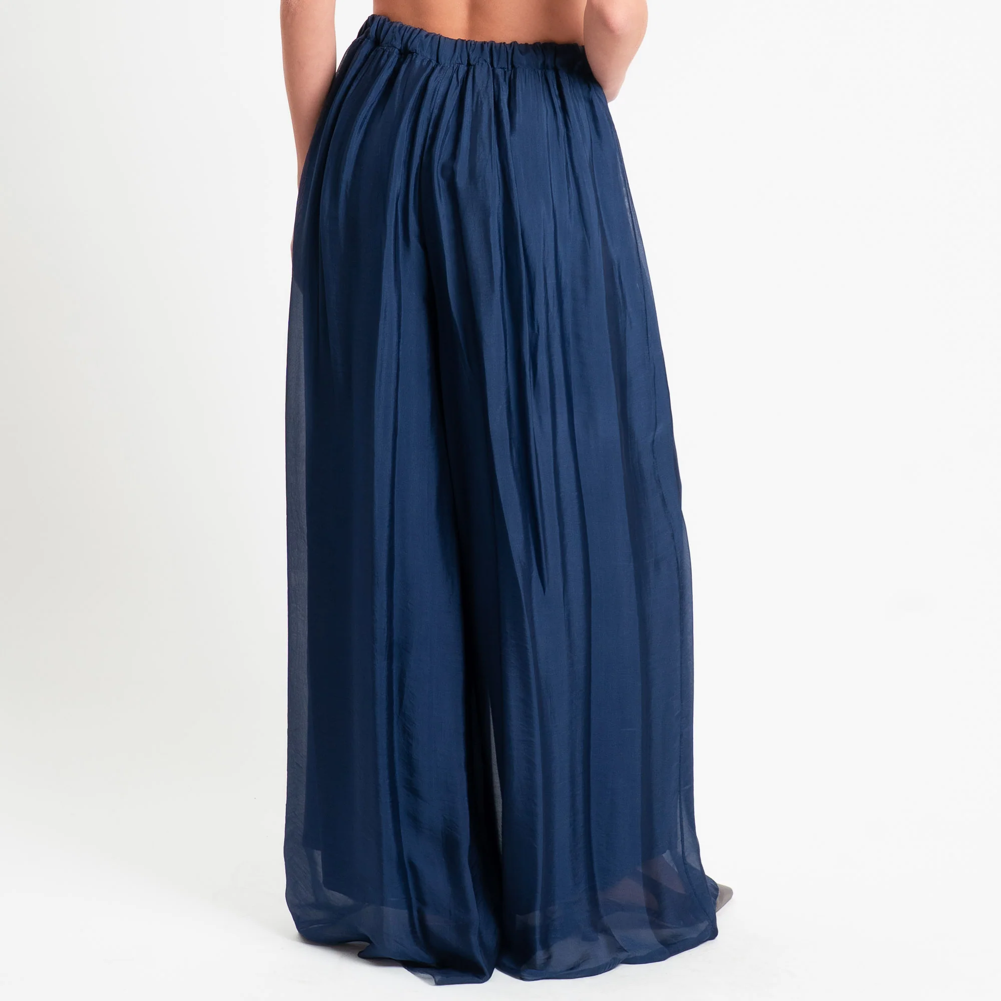 Haveone-Pantalone elastico in vita misto seta - blu - Image 3