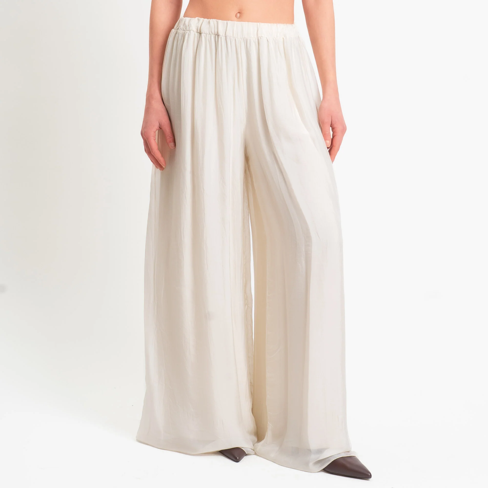 Haveone-Pantalone elastico in vita misto seta - burro - Image 2