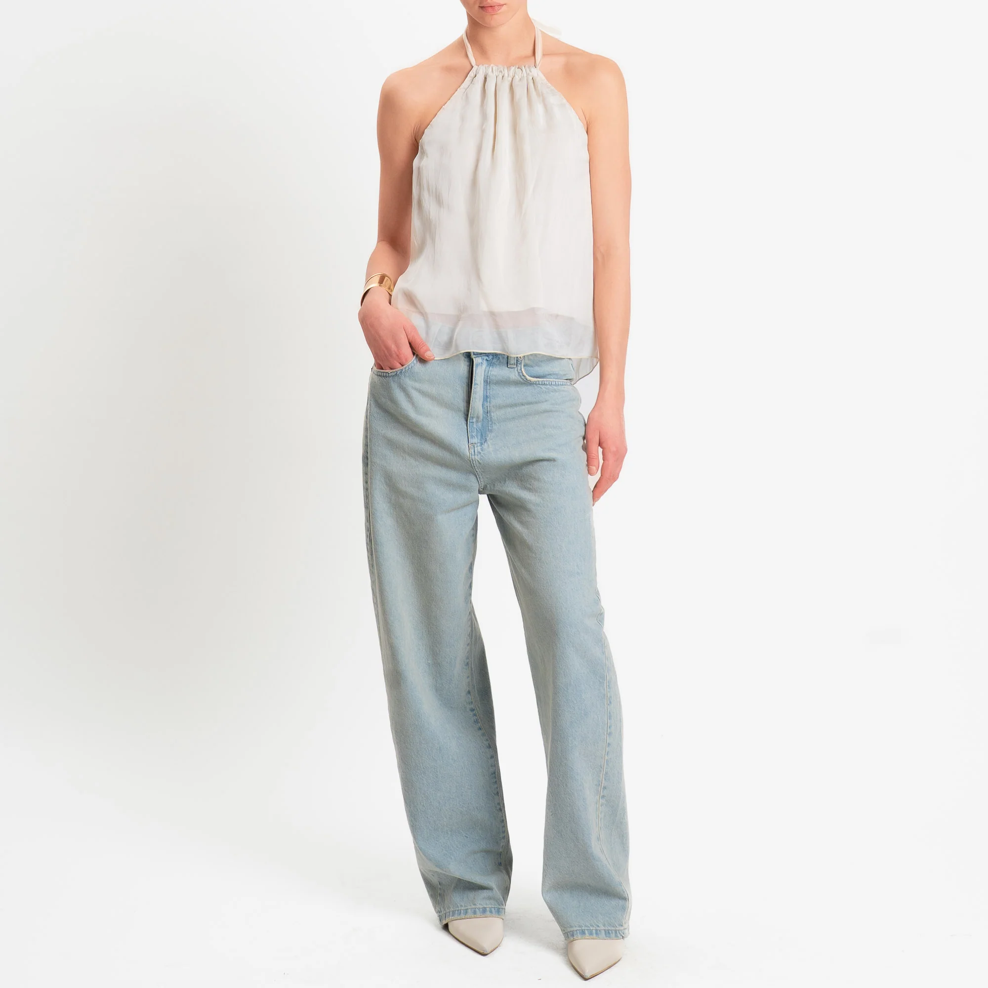 Zeroassoluto-Jeans FEDRA wide leg fit tela leggera - denim chiaro stone washed