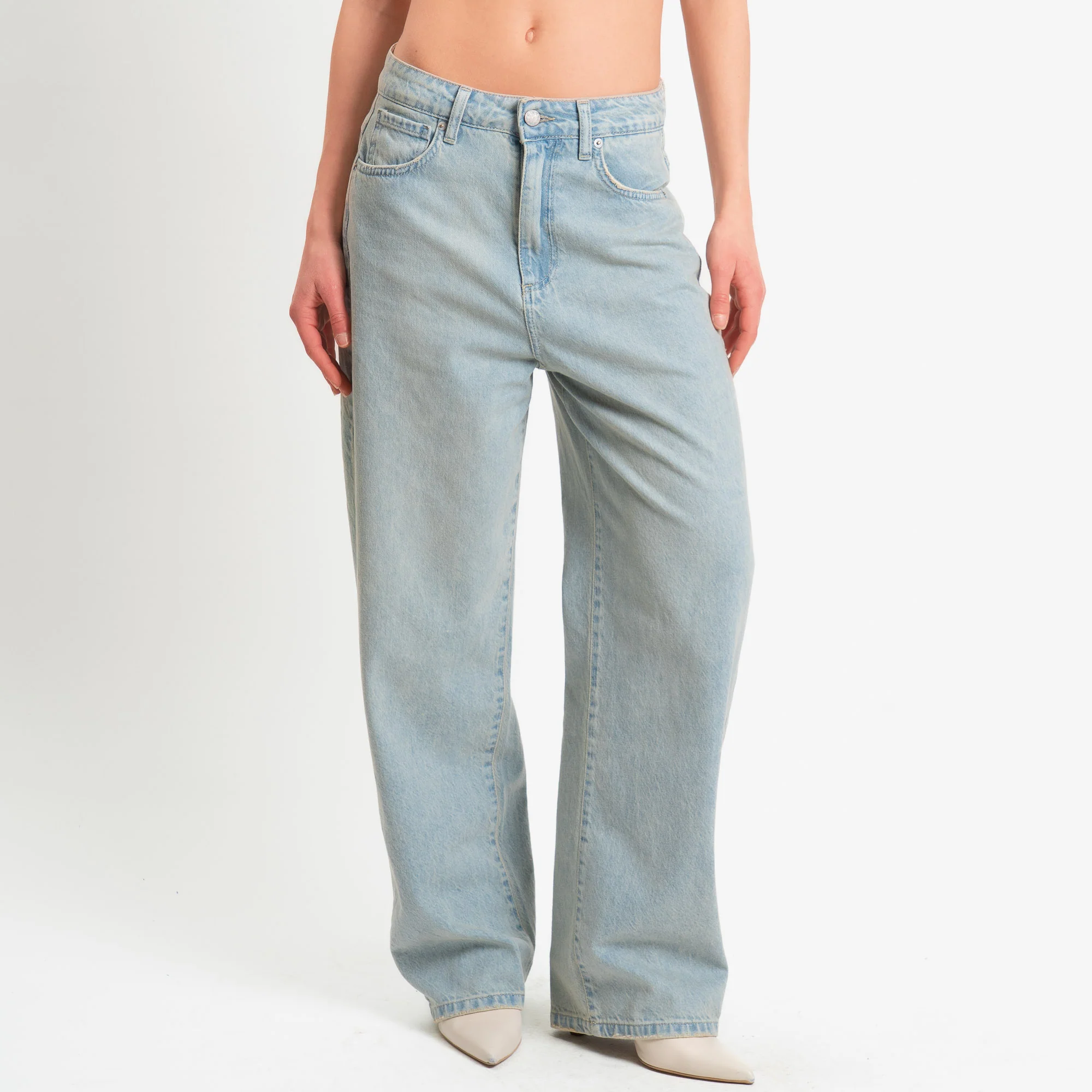 Zeroassoluto-Jeans FEDRA wide leg fit tela leggera - denim chiaro stone washed - Image 3