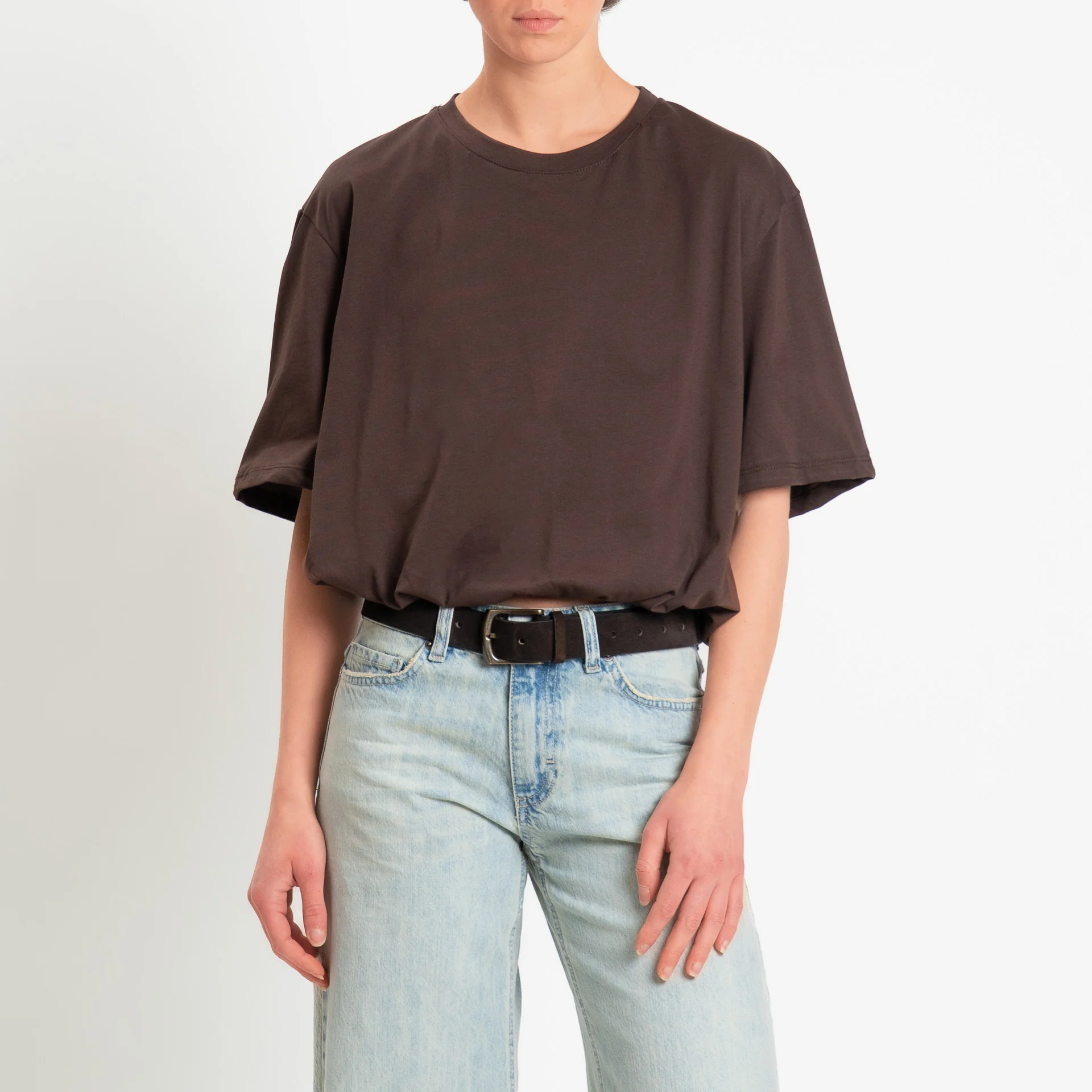 Tensione in-T-shirt girocollo elastico in vita - cioccolato - Image 2