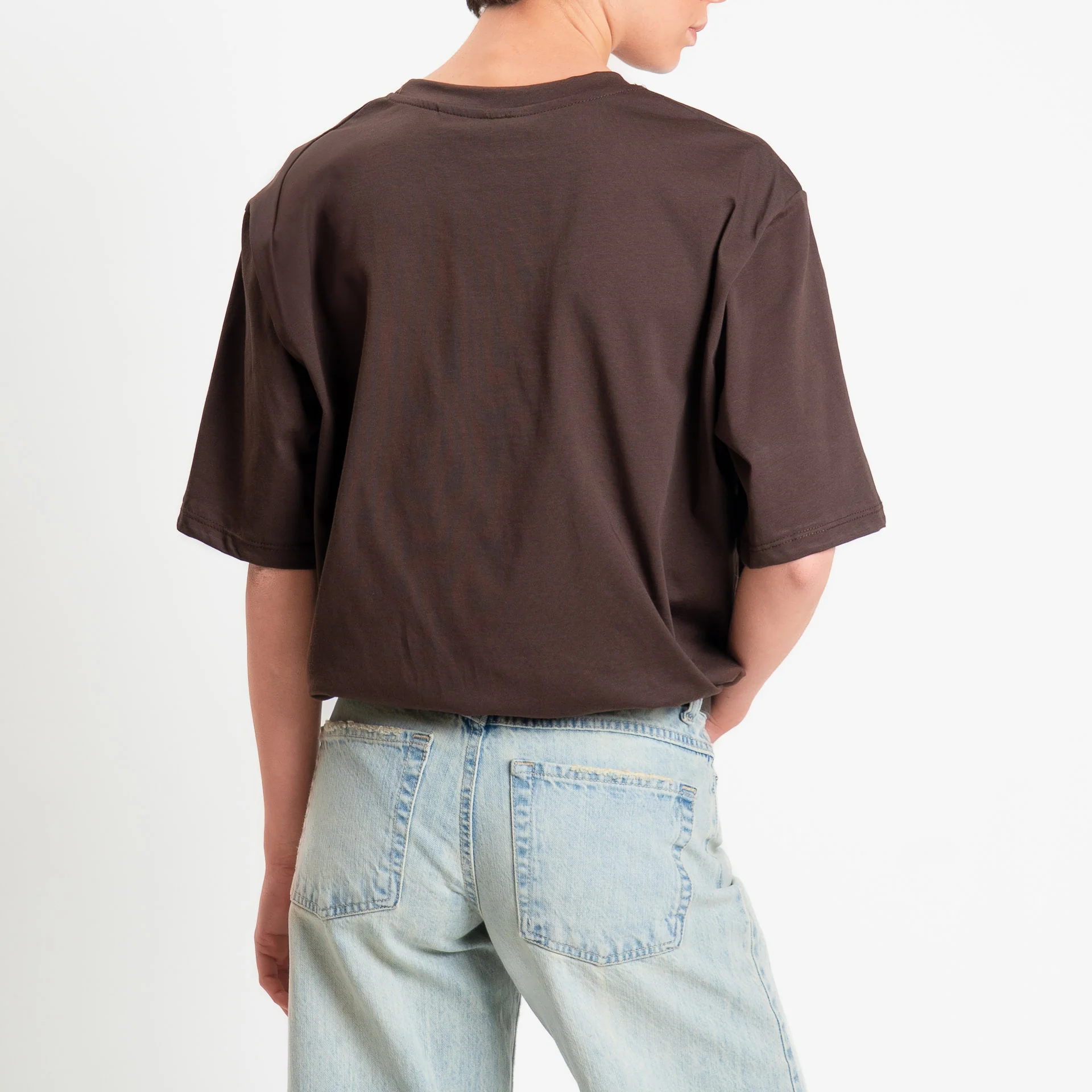 Tensione in-T-shirt girocollo elastico in vita - cioccolato - Image 3