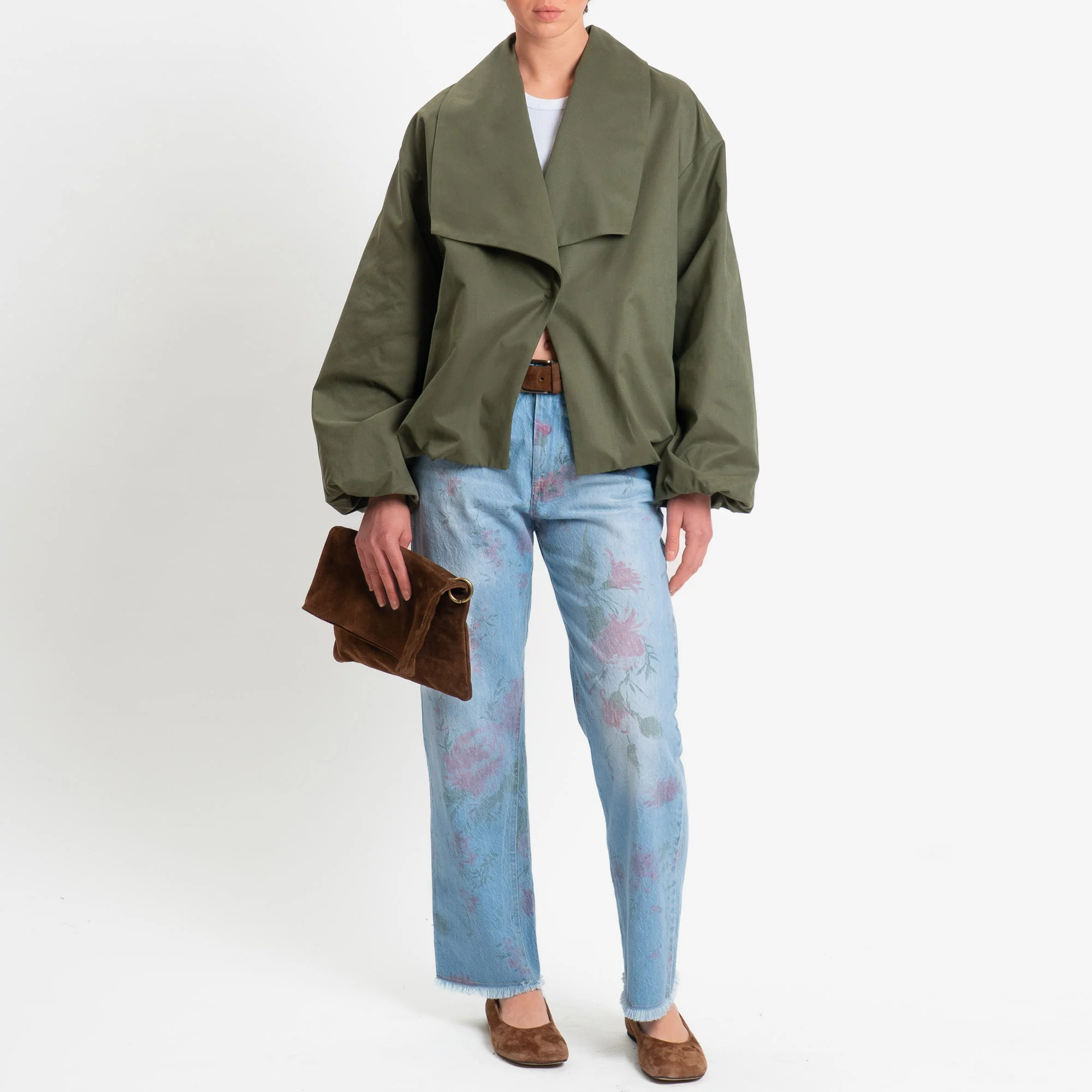 Tensione in-Jeans sfrangiato stampa floreale - denim/blush/militare