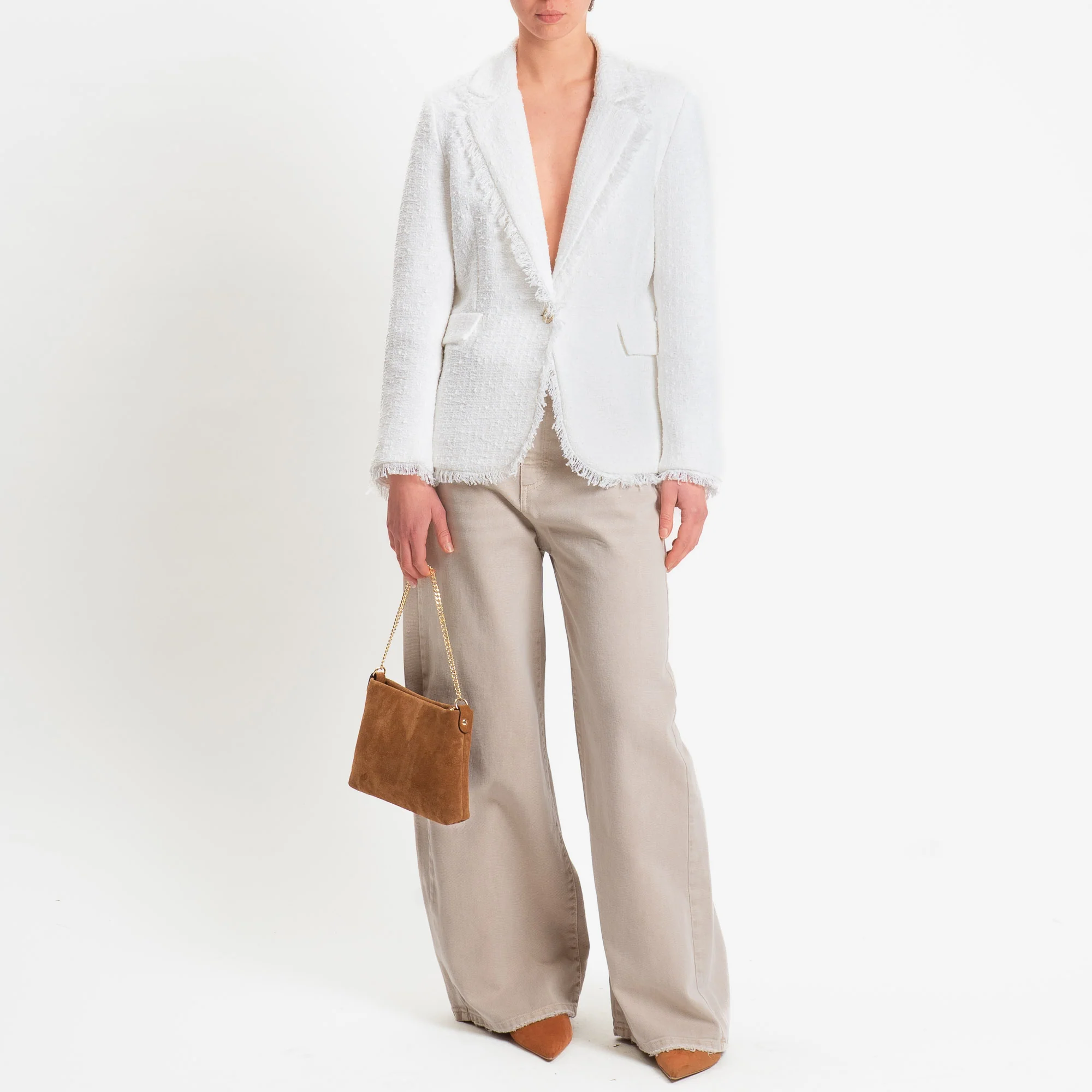 Tensione in-Pantalone GIUSI wide leg tessuto drill - sabbia - Image 3