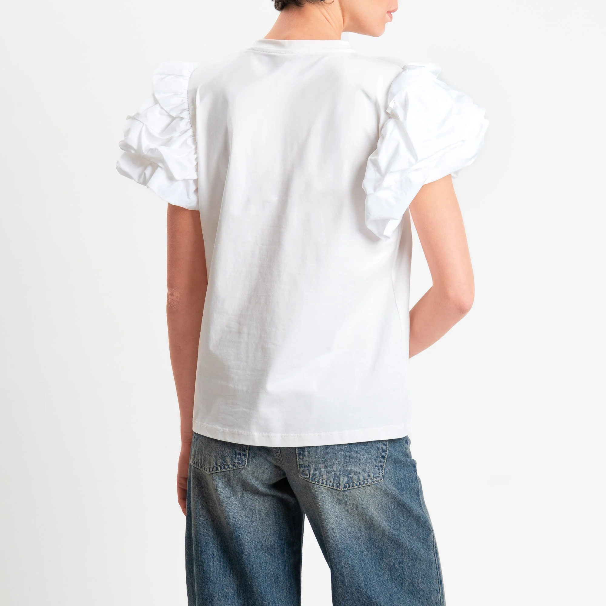 Tensione in-T-shirt manica rouches con spalline - bianco - Image 3