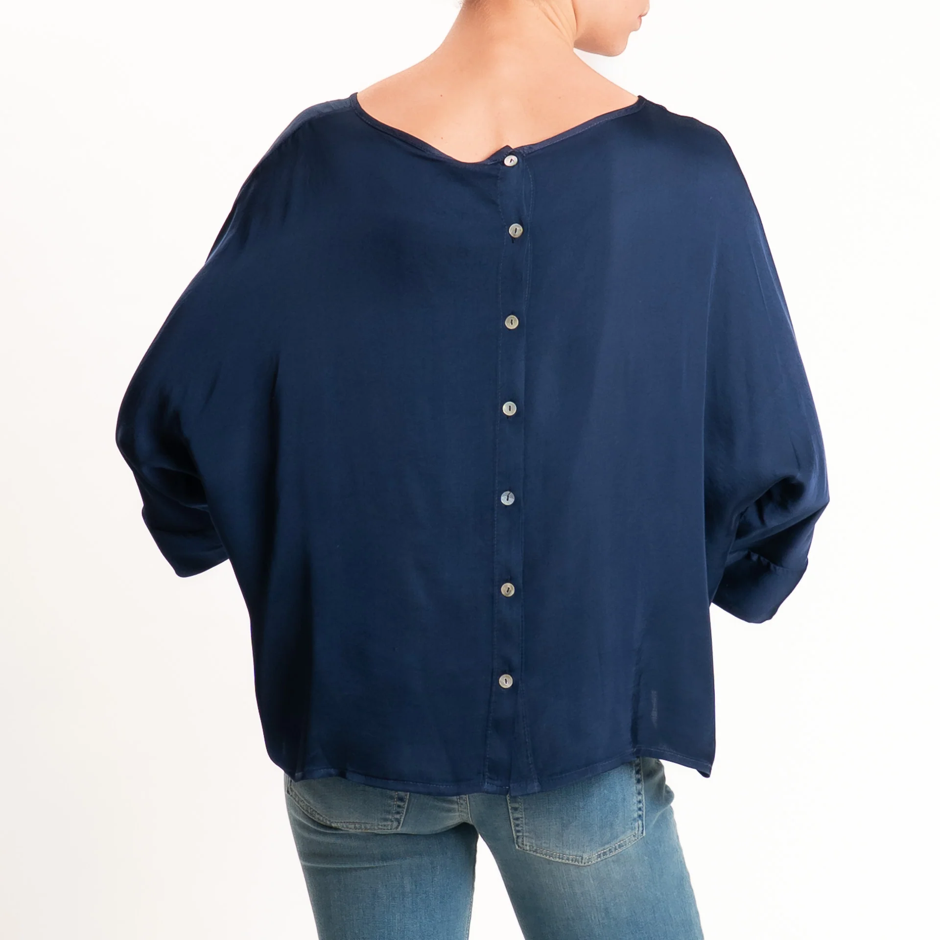 Tensione in-Blusa satin bottoni dietro - blu - Image 3