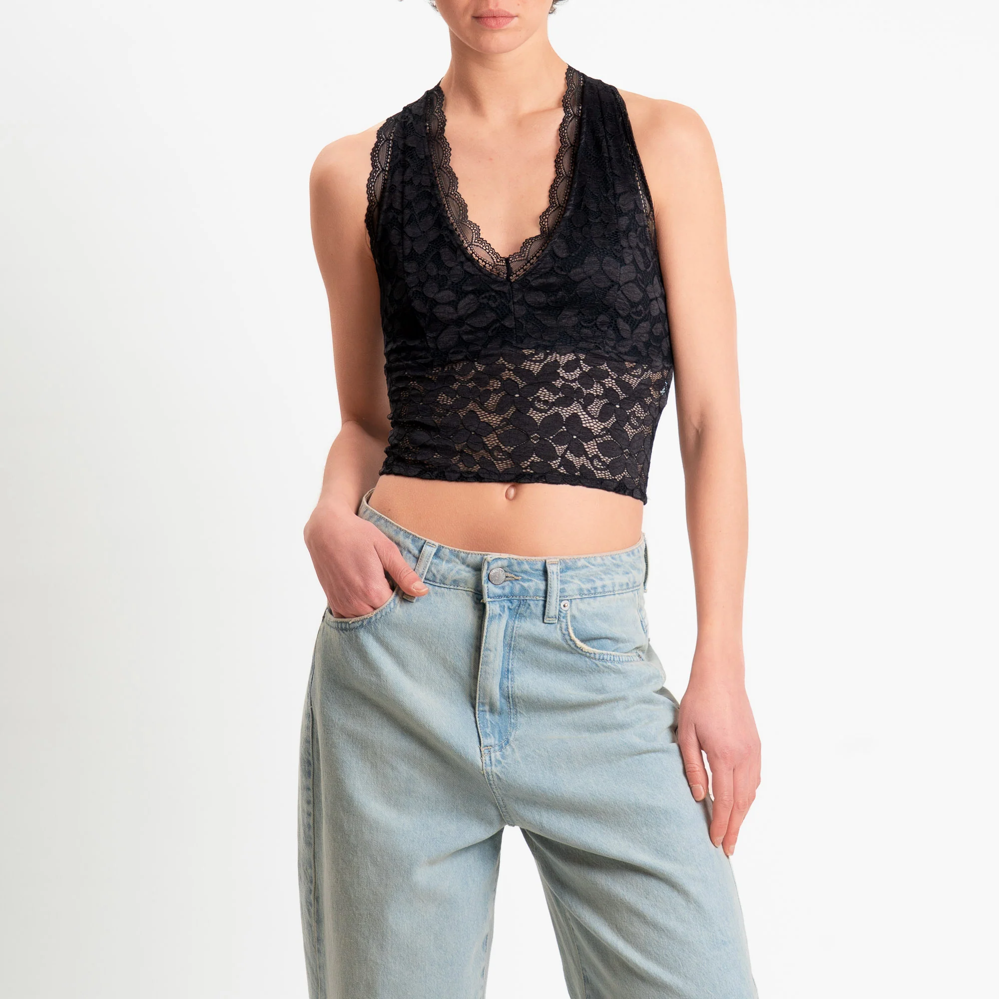 Vicolo-Top in pizzo scollo vogatore - nero - Image 2