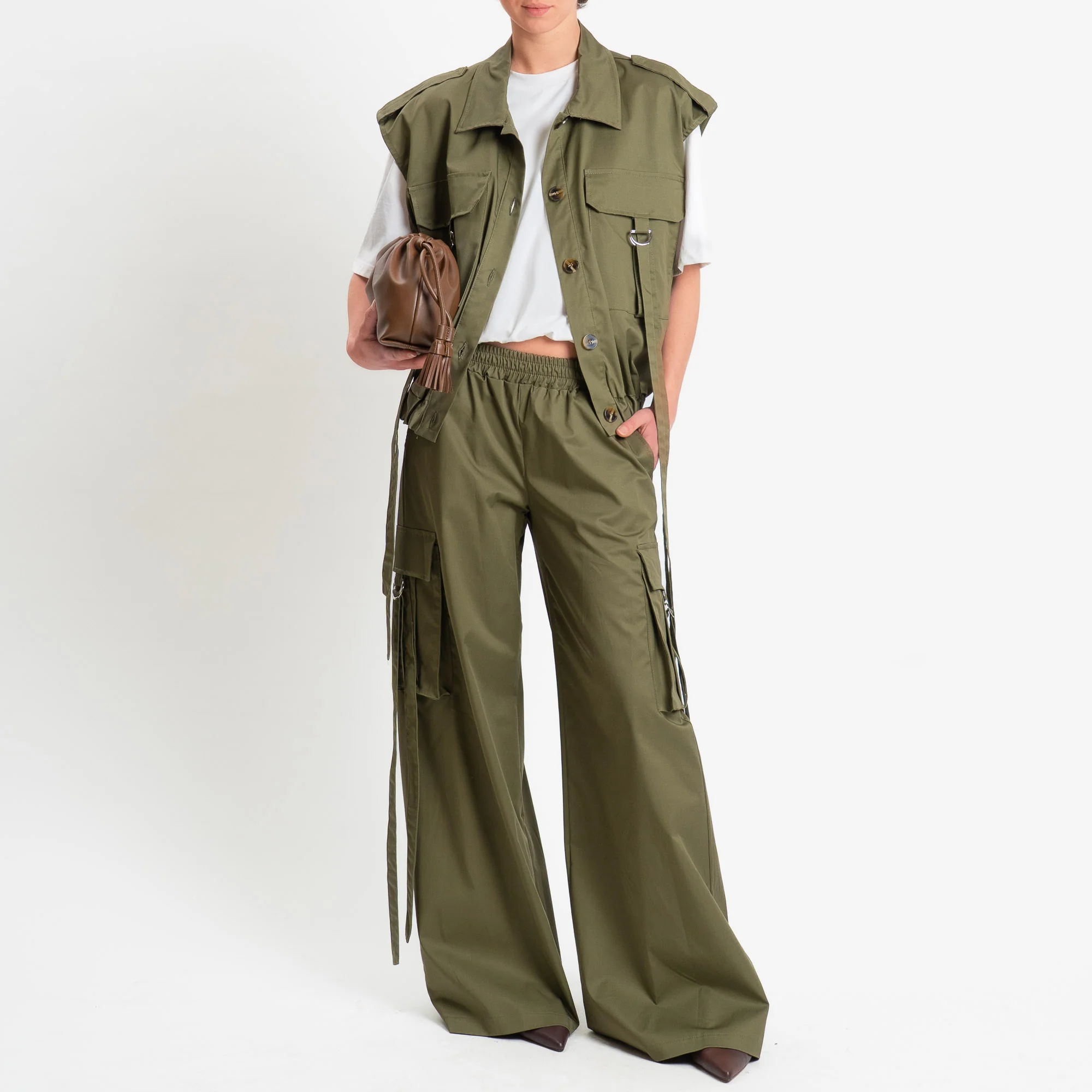 Philia Loft-Gilet in popeline con tasche - militare